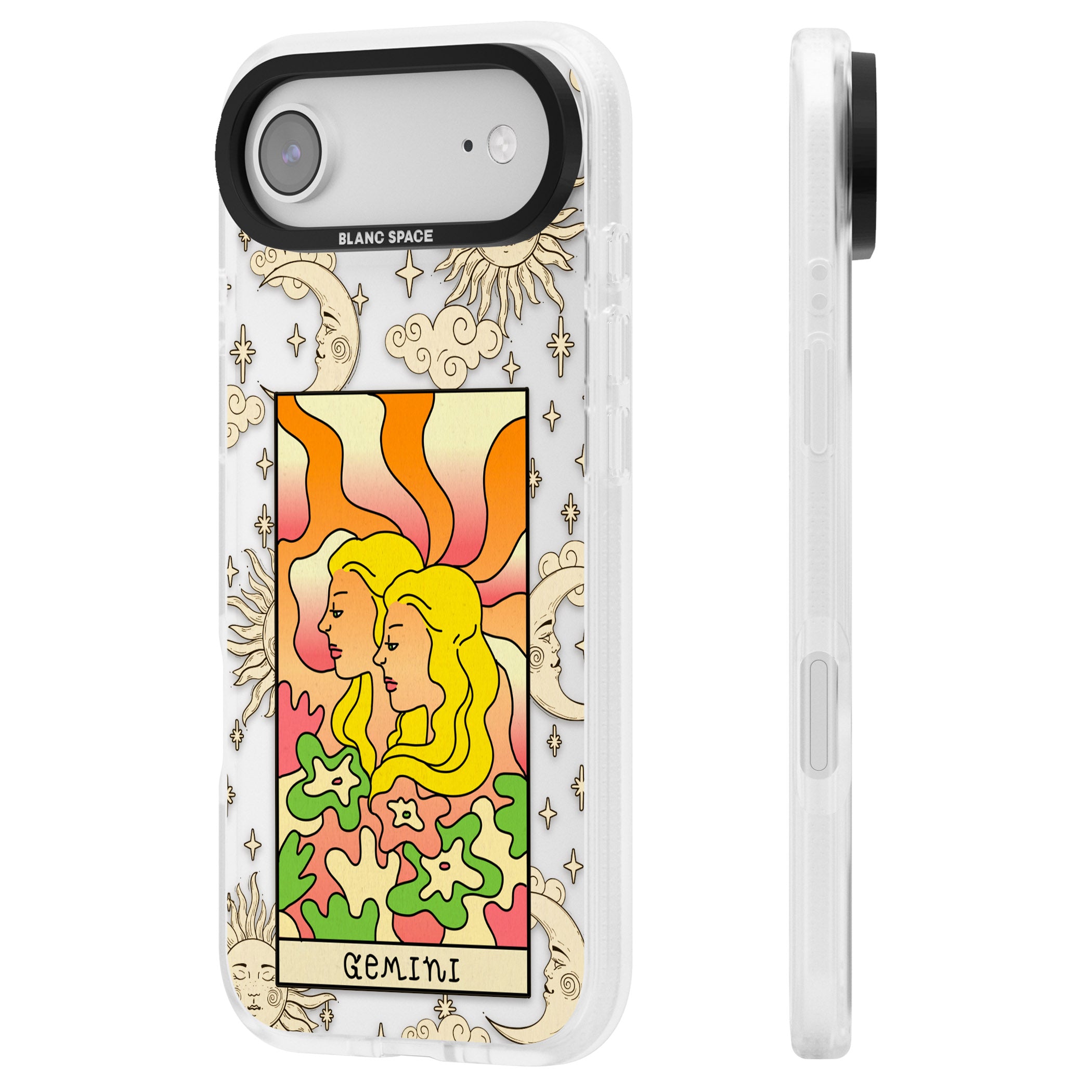 Celestial Zodiac Gemini iPhone 17 Air Impact Air Clear Phone Case Side Profile