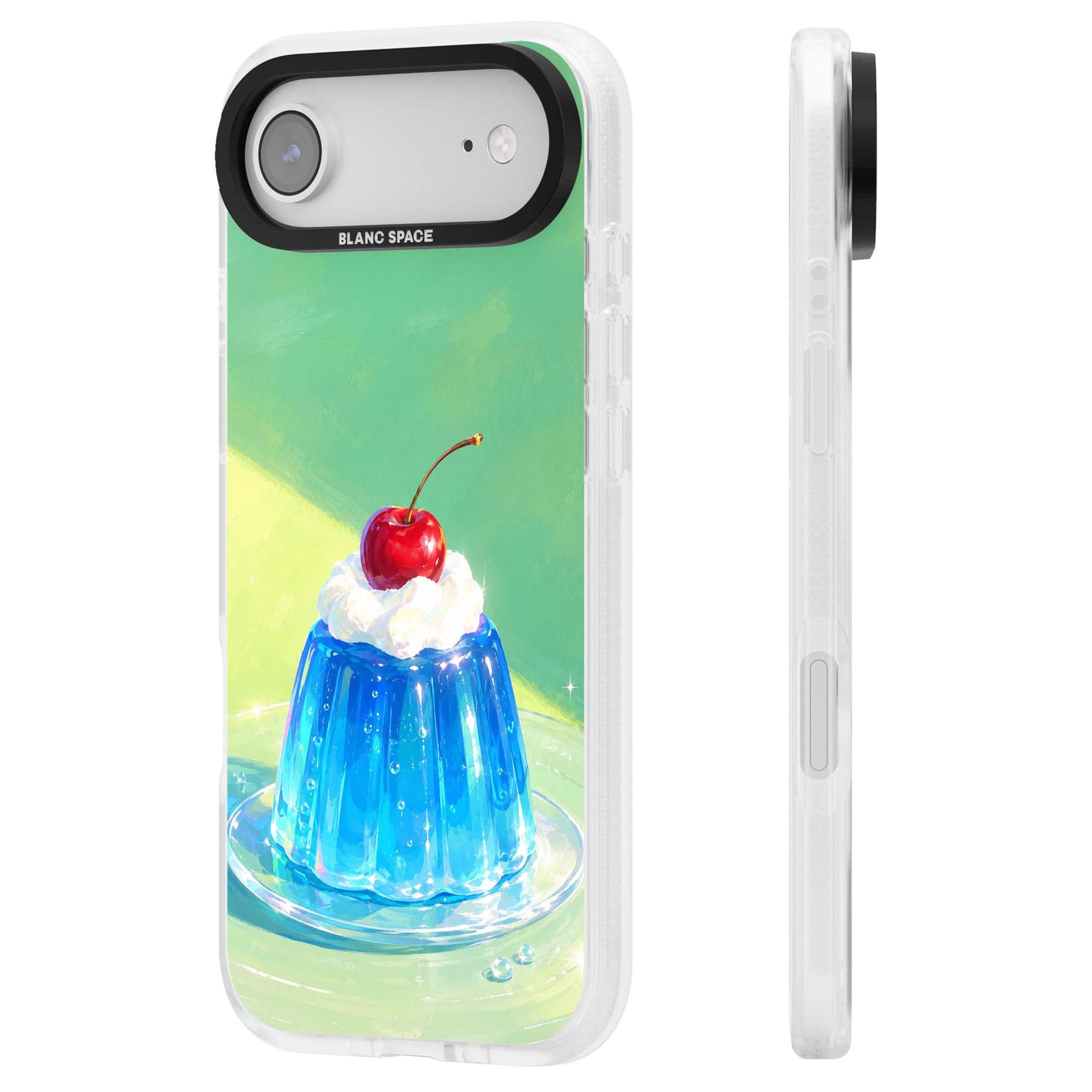Cherry Jelly kawaii dessert iPhone case featuring blue jelly pudding, whipped cream and a red cherry | Clear Case Impact Air case for iPhone Air