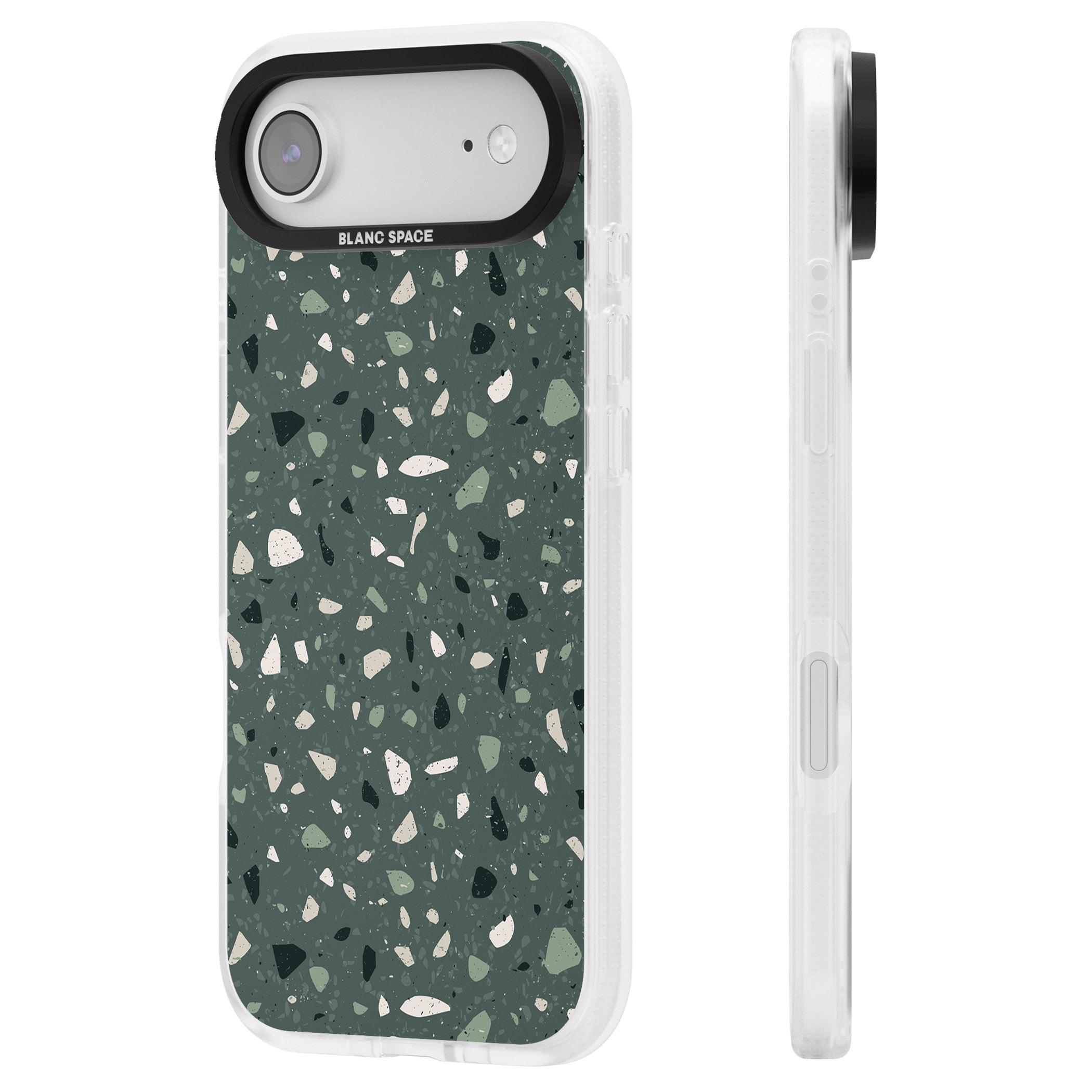 Green & Cream Terrazzo Pattern iPhone 17 Air Impact Air Clear Phone Case Side Profile