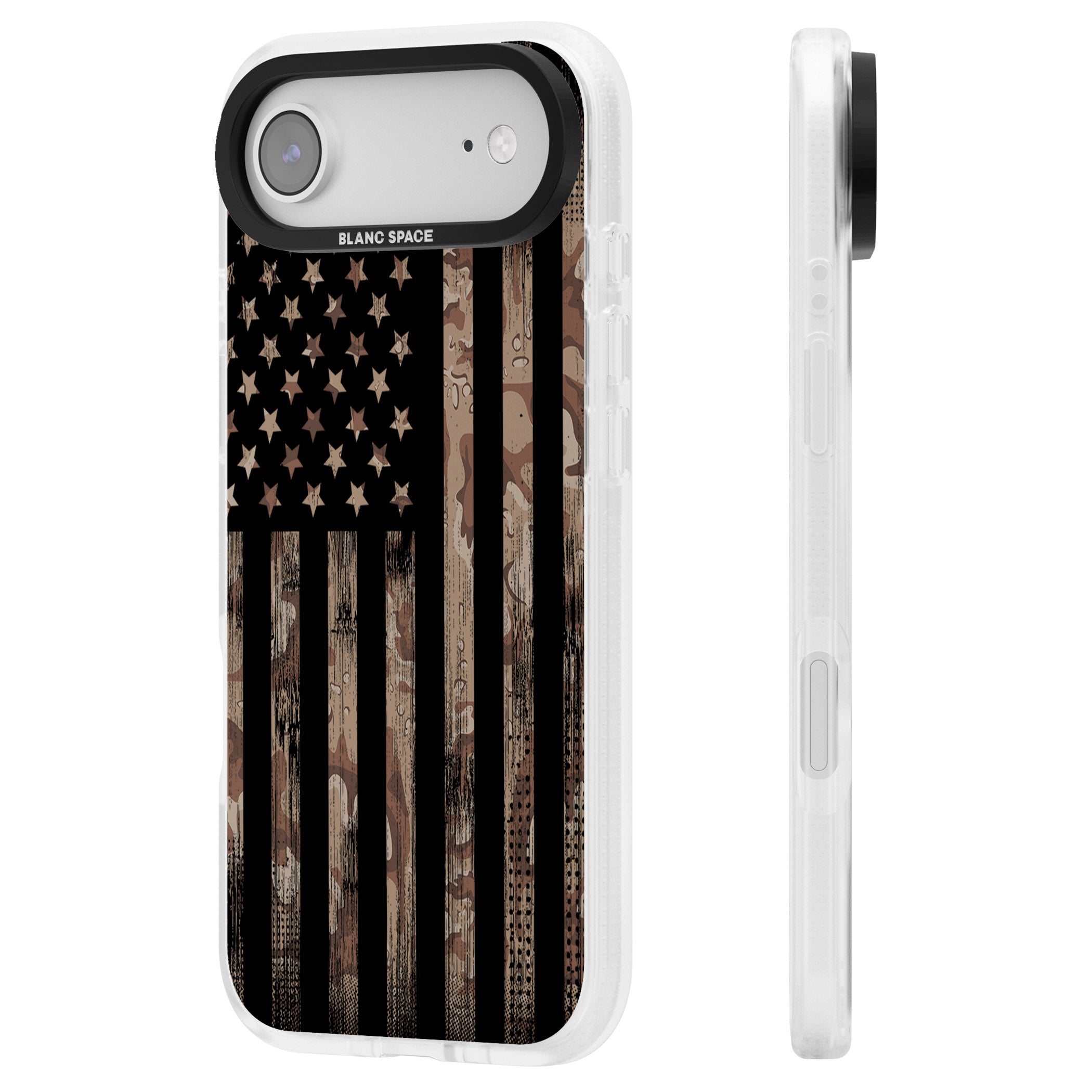 Desert Camo Us Flag iPhone 17 Air Impact Air Clear Phone Case Side Profile