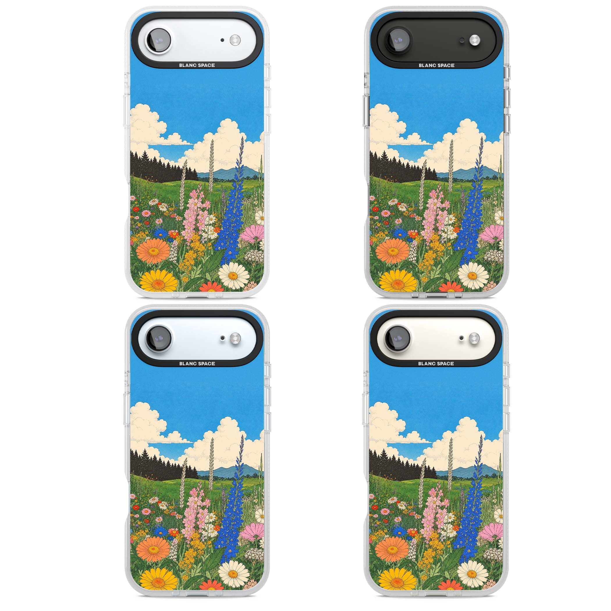 Wildbloom wildflower iPhone case featuring a vintage Japanese-style meadow landscape with daisies, delphiniums and moun | Clear Case Impact Air case for iPhone Air