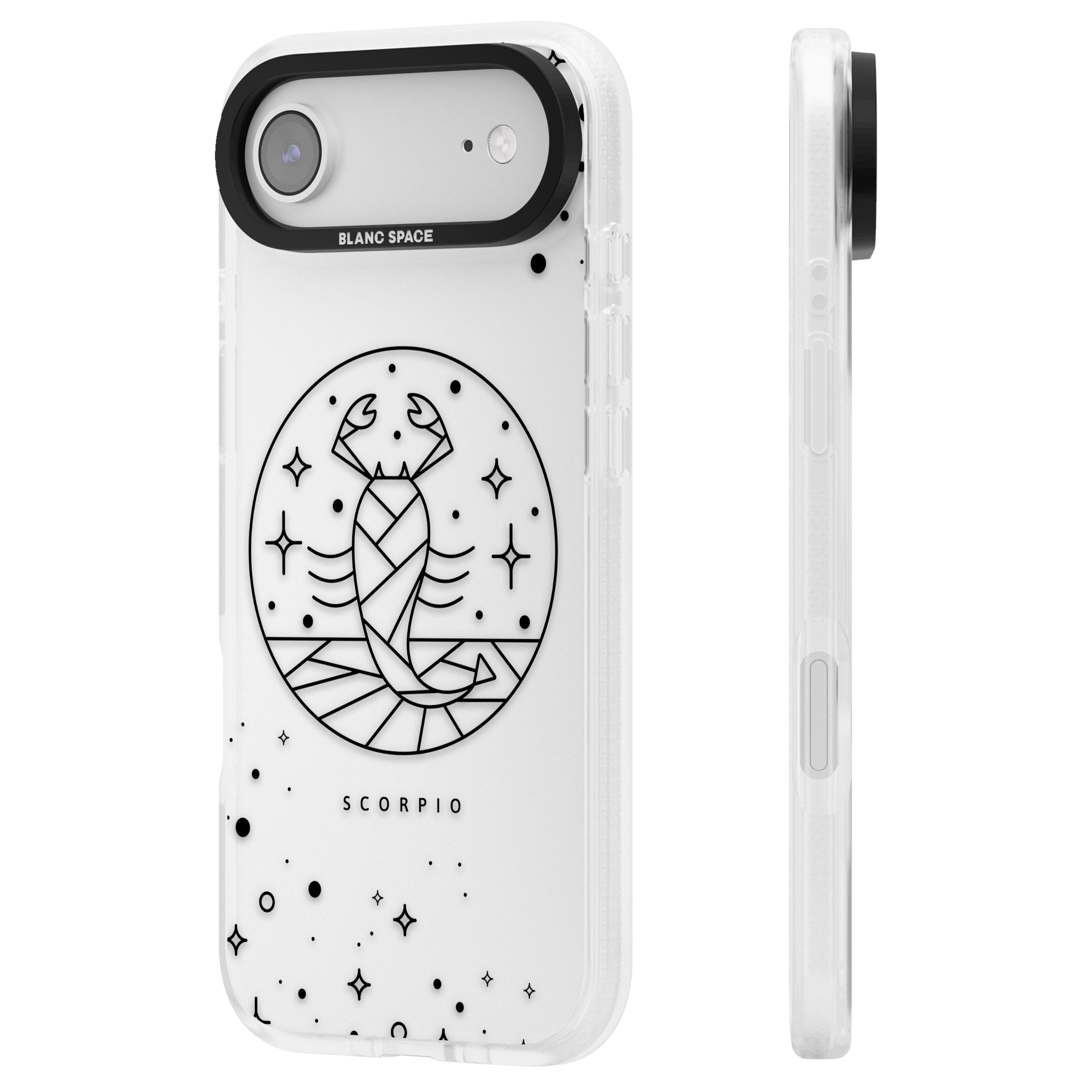 Scorpio Emblem Cosmic Design iPhone 17 Air Impact Air Clear Phone Case Side Profile