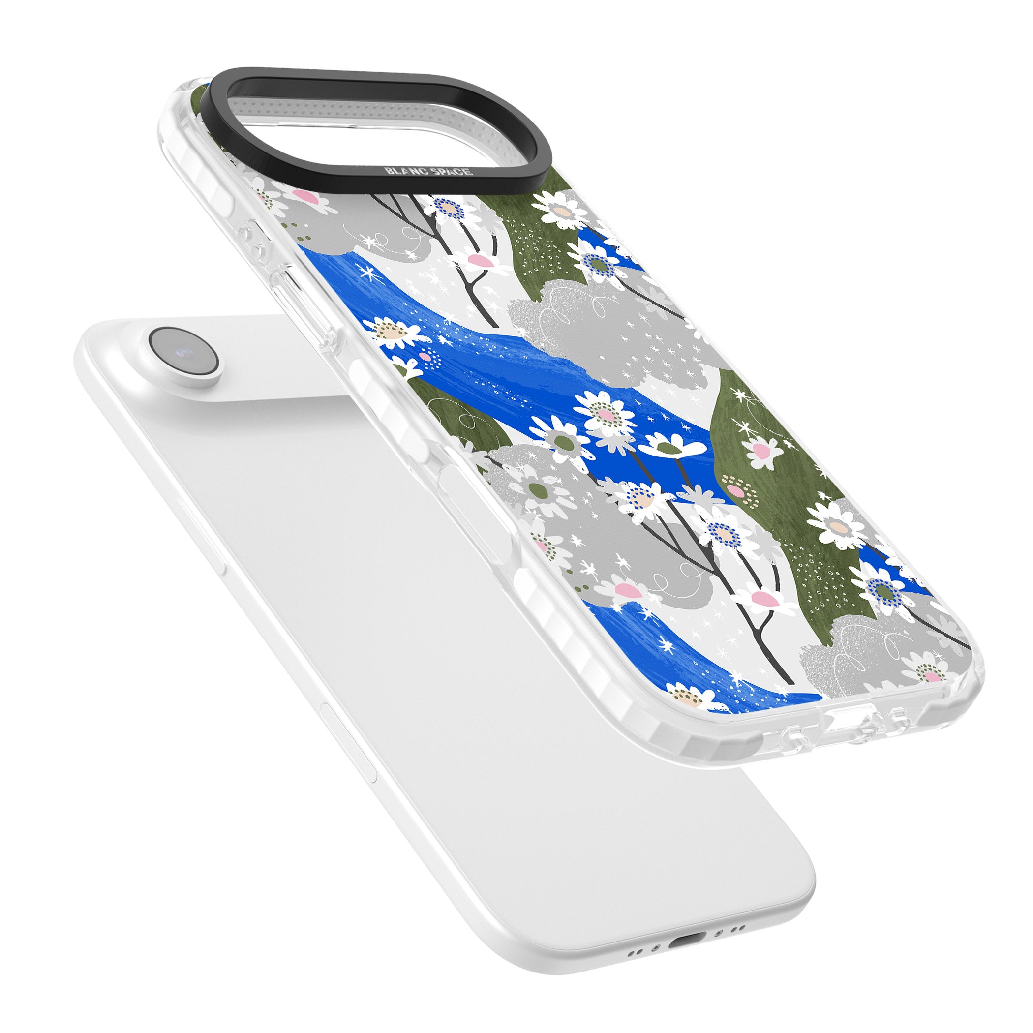Blue & Grey Daisies Pattern iPhone 17 Air Impact Clear Phone Case Colours