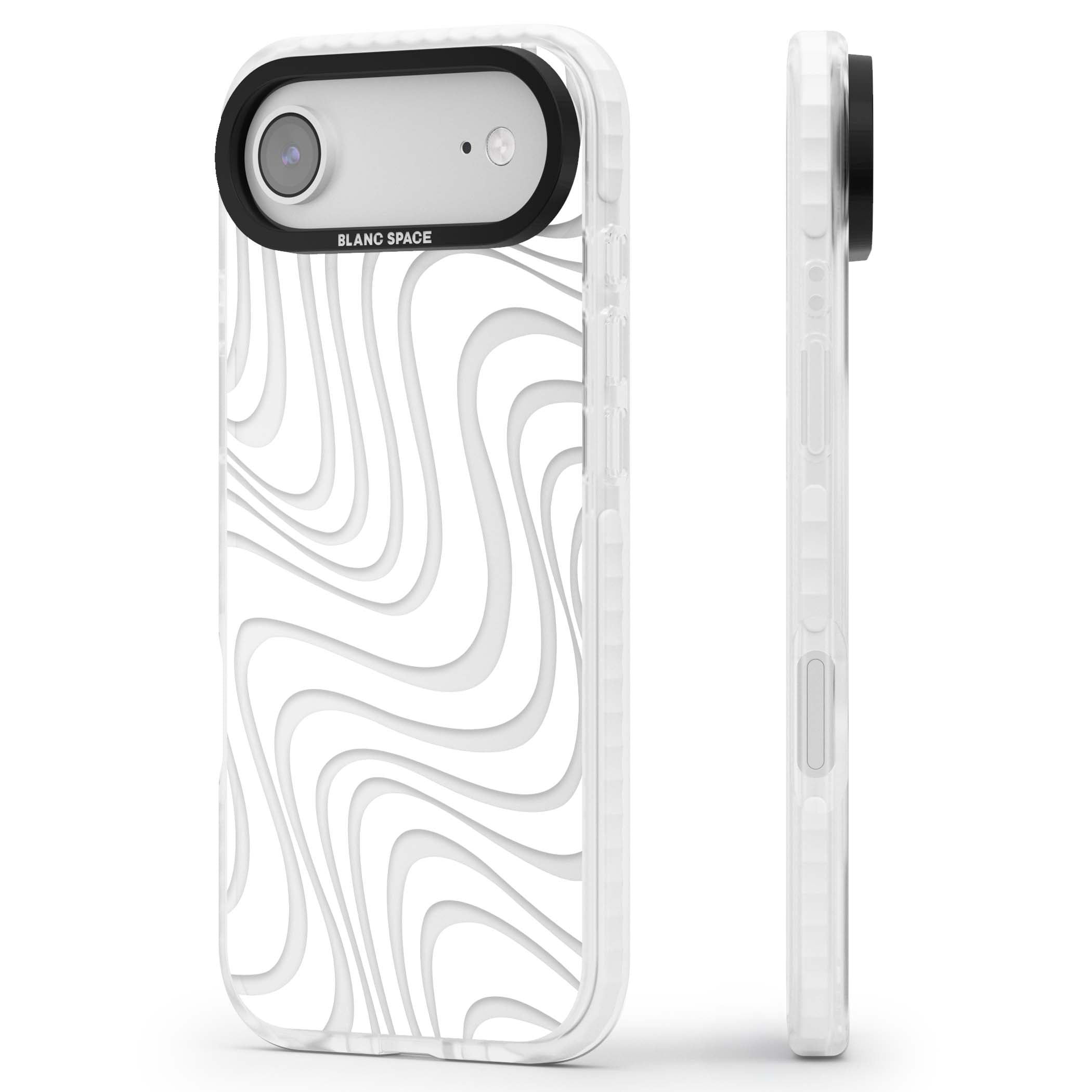 White Abstract Waves abstract iPhone case featuring flowing grey wave pattern on clear background | Black Impact case for iPhone Air