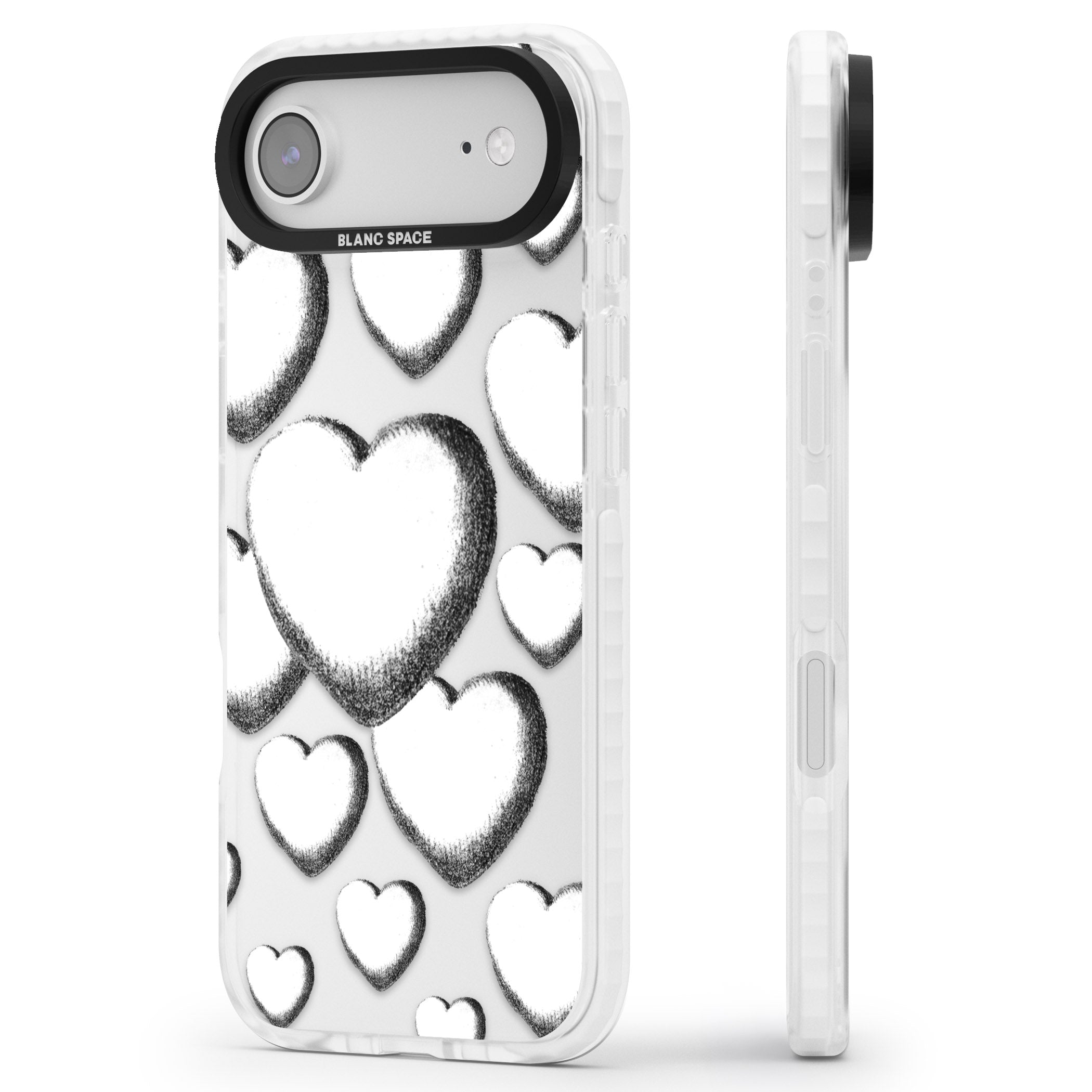 Hand Drawn Hearts iPhone 17 Air Impact Clear Phone Case Side Profile