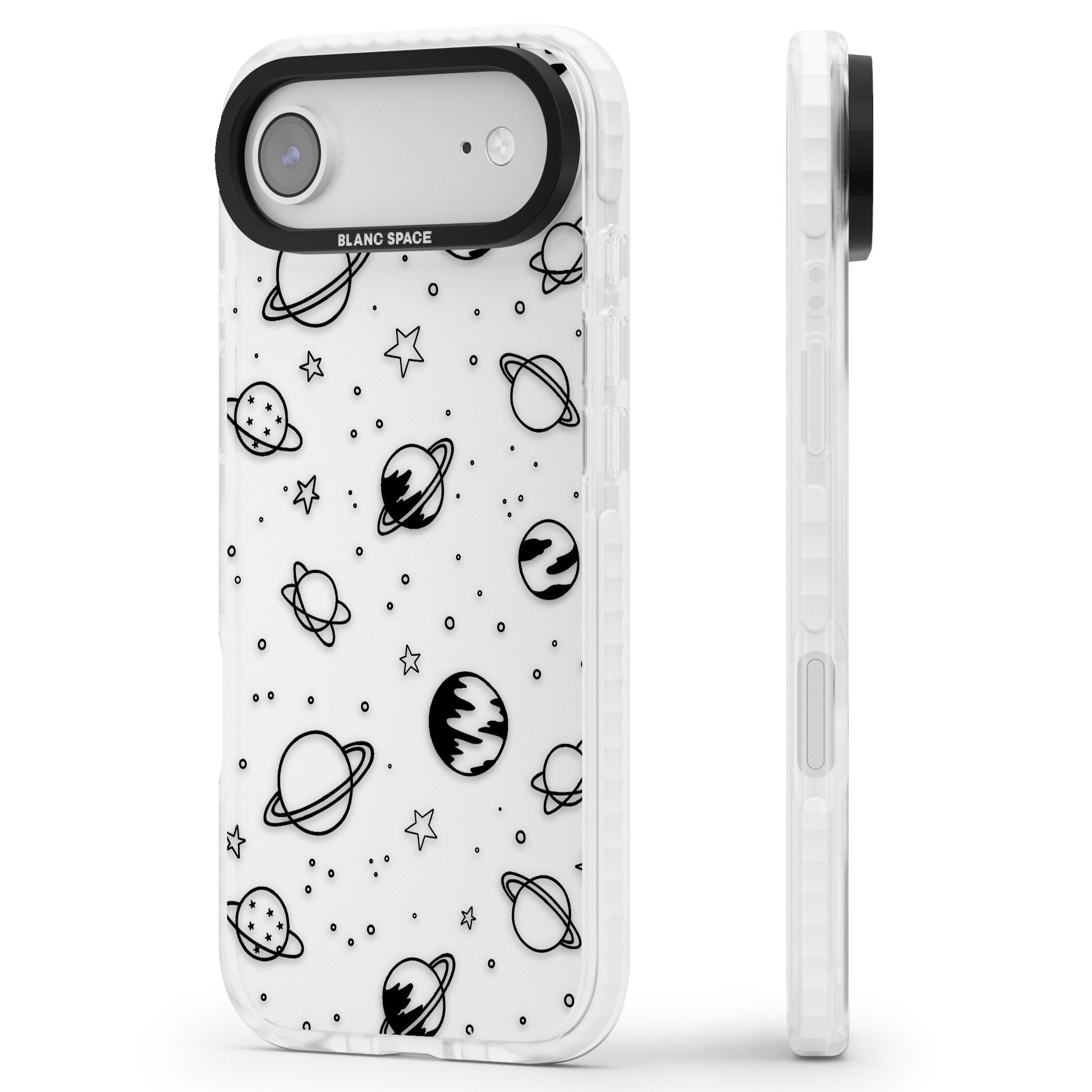 Cosmic Sketch Black Clear iPhone 17 Air Impact Clear Phone Case Side Profile