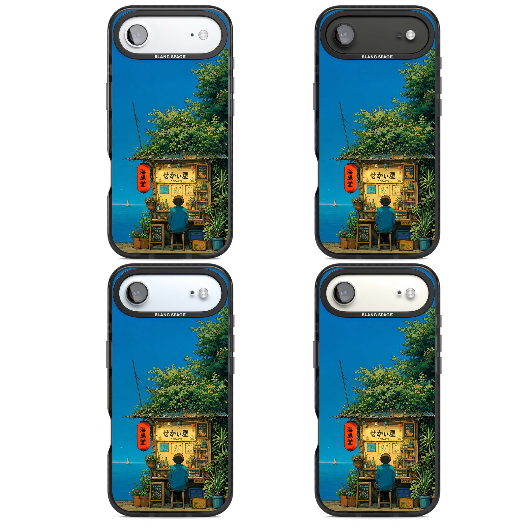 The Shirahama Kiosk anime iPhone case featuring a Japanese seaside shop, red paper lantern and ocean view | Clear Impact case for iPhone Air