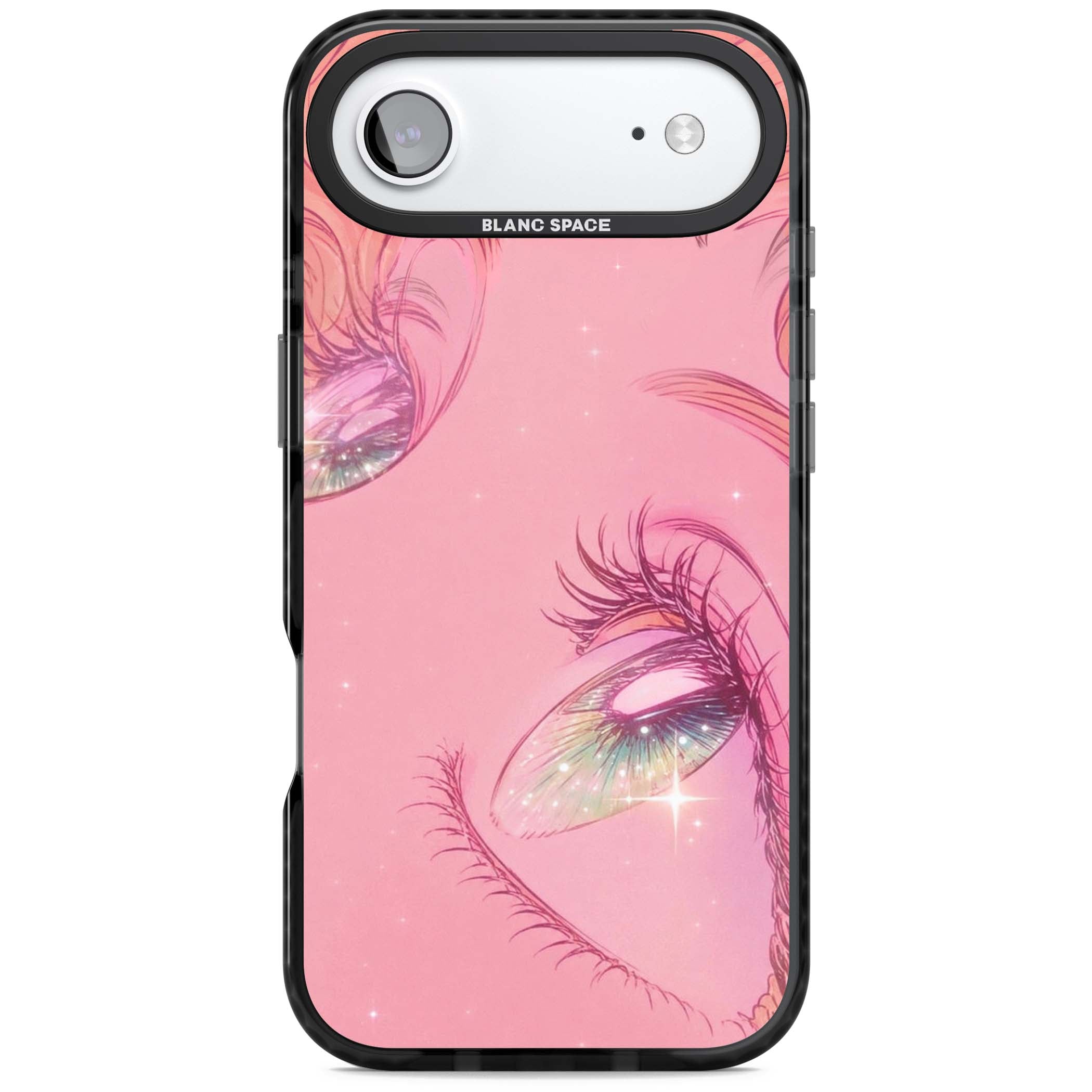 Pink Ethereal Gaze anime iPhone case featuring sparkling manga eyes, coral lashes and dreamy peach sky | Clear Impact case for iPhone Air