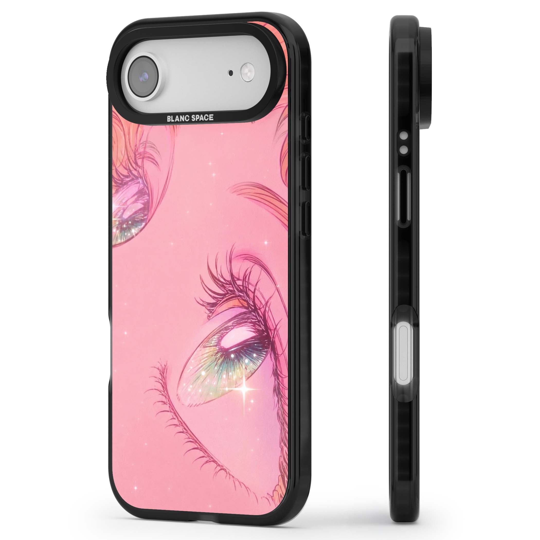 Pink Ethereal Gaze anime iPhone case featuring sparkling manga eyes, coral lashes and dreamy peach sky | Clear Impact case for iPhone Air