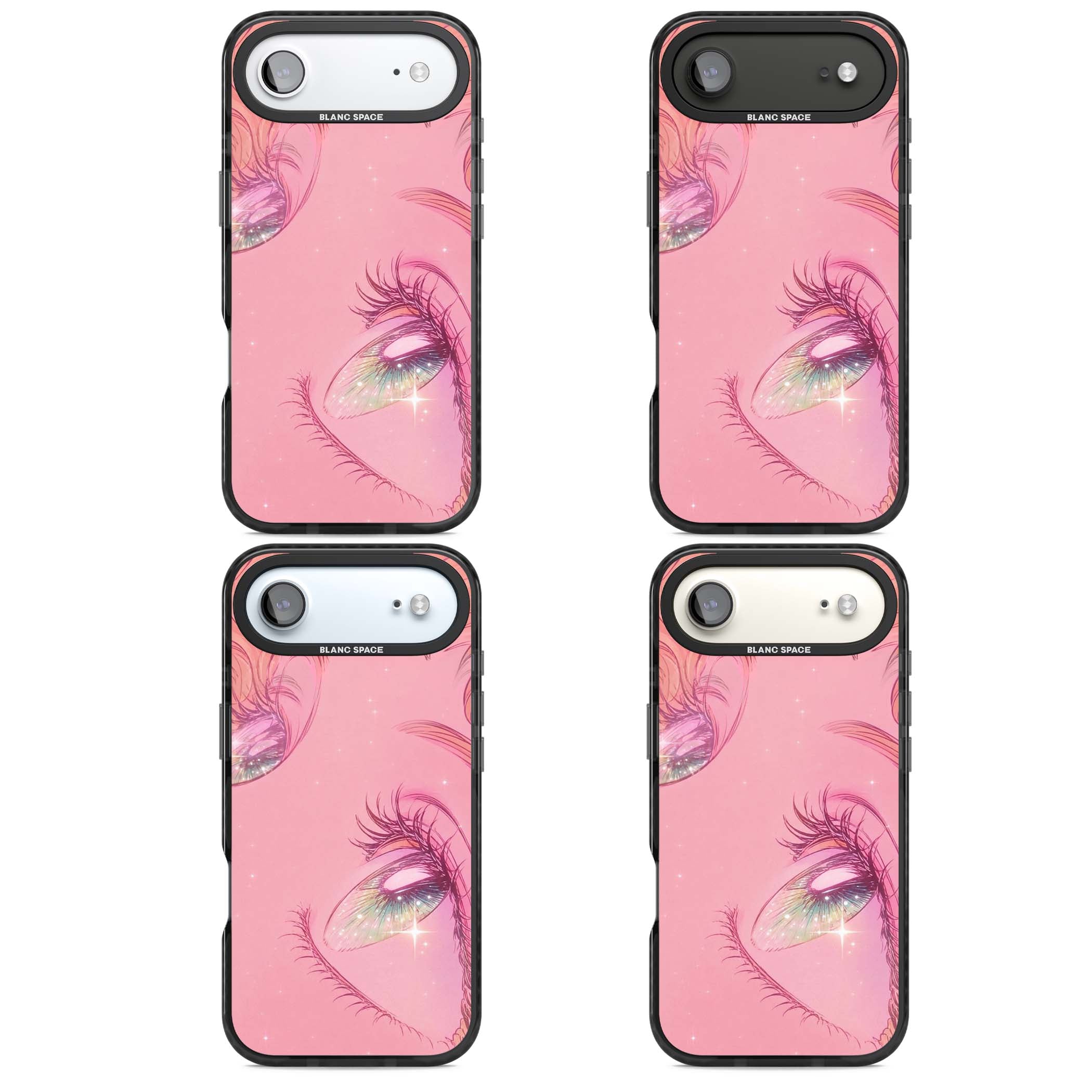 Pink Ethereal Gaze anime iPhone case featuring sparkling manga eyes, coral lashes and dreamy peach sky | Clear Impact case for iPhone Air