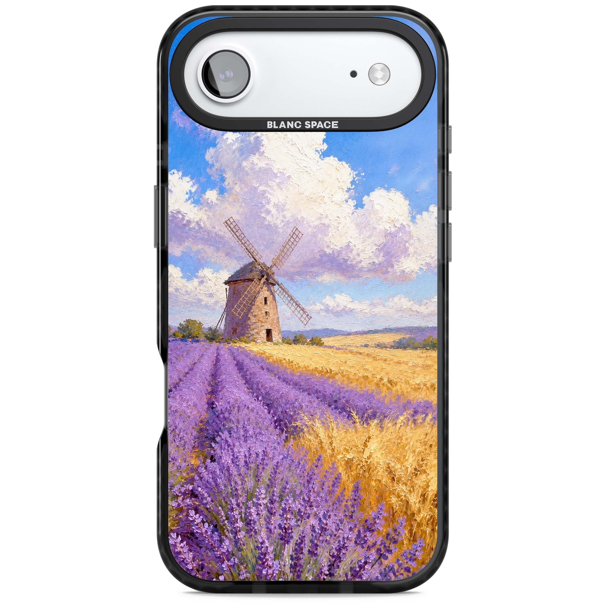 Lavender Mill cottagecore iPhone case featuring a French windmill, lavender field and golden wheat oil painting | Clear Impact case for iPhone Air