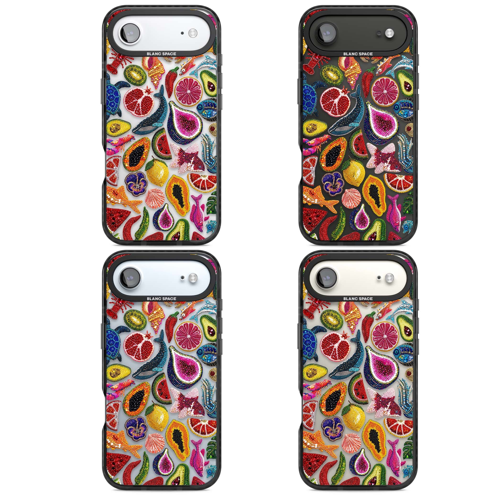 Beaded Tropic tropical iPhone case featuring beaded fruit, fish, crabs and seashells in vibrant colour | Clear Impact case for iPhone Air