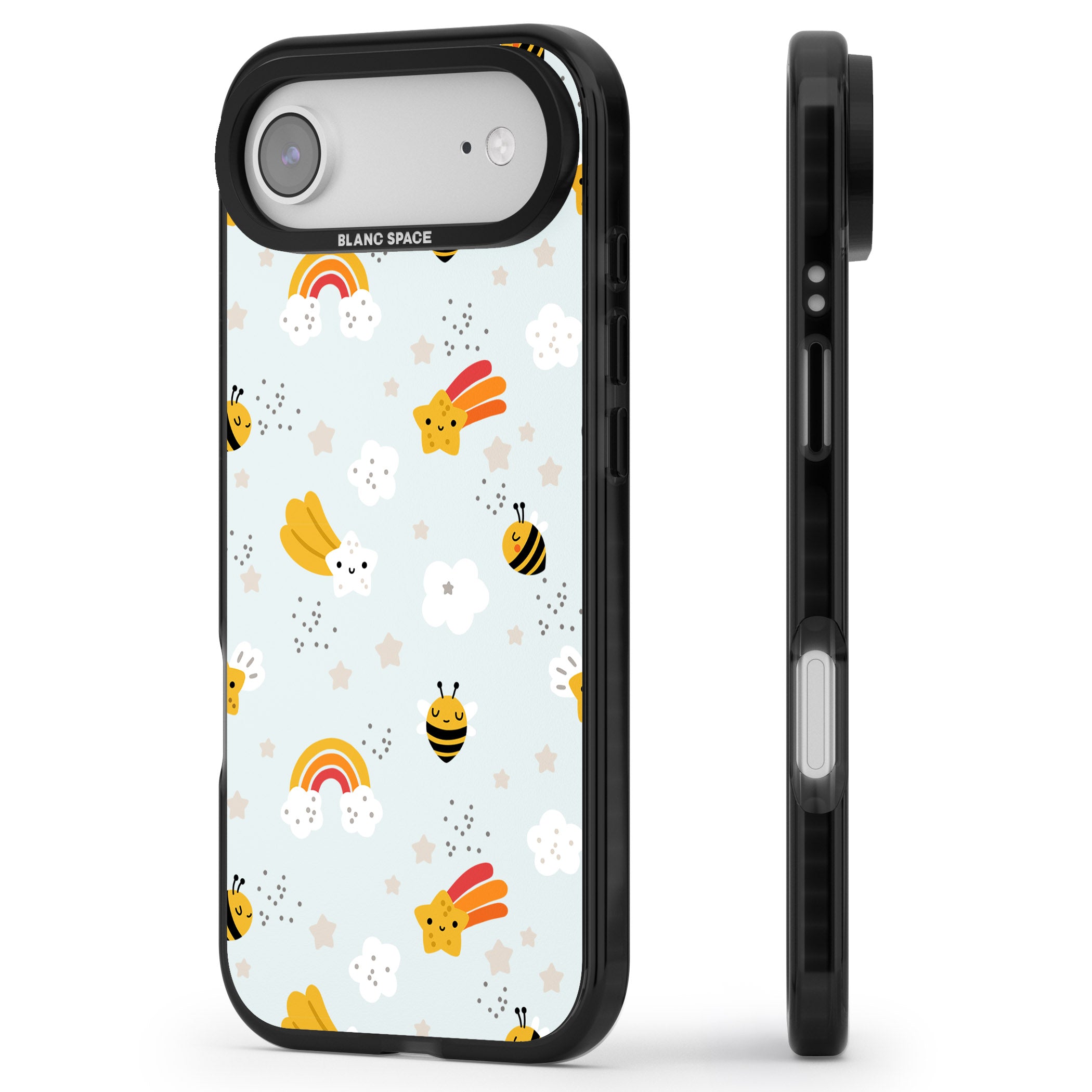 Sweet As Honey Patterns: Bees & Rainbows iPhone 17 Air Impact Black Phone Case Side Profile