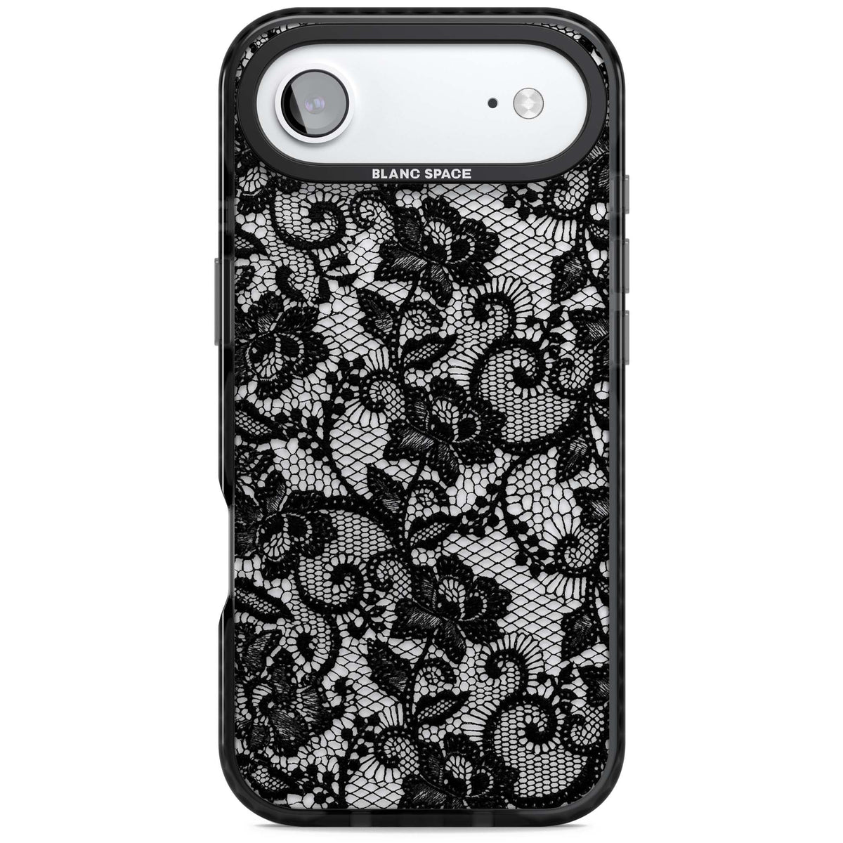 Black Lace gothic iPhone case featuring intricate black floral lace pattern with vintage whimsigoth detail | Clear Impact case for iPhone Air