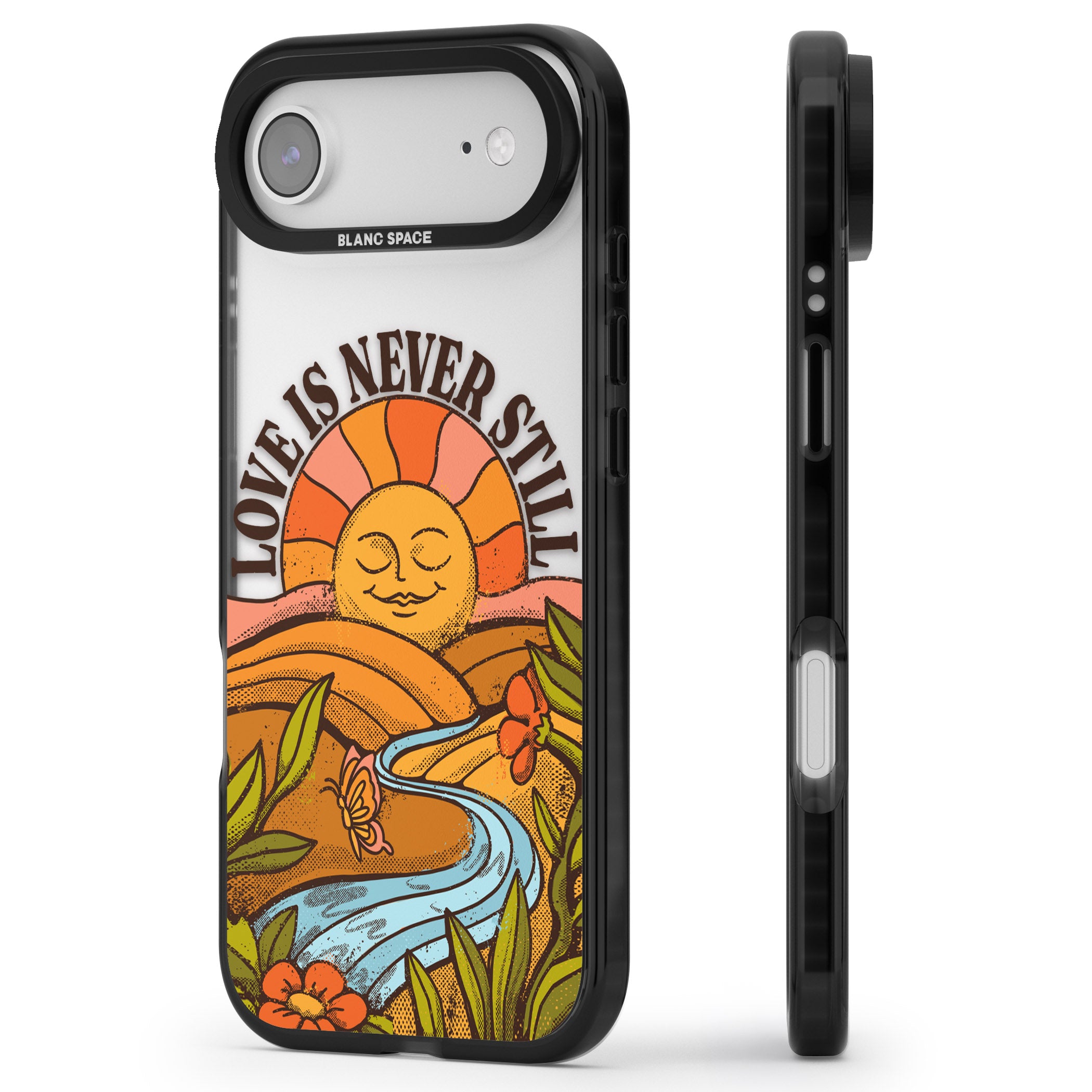 Love Is Never Still iPhone 17 Air Impact Black Phone Case Side Profile