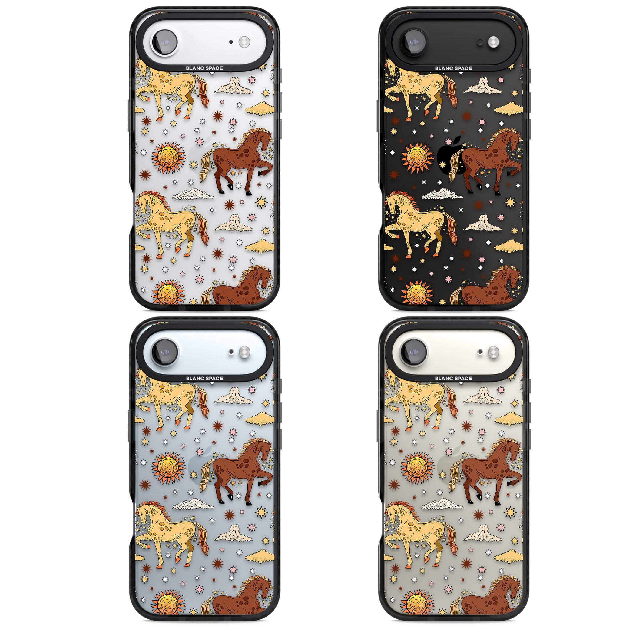 Boho Celestial Wild Horses iPhone 17 Air Impact Black Phone Case APT Impact Protection