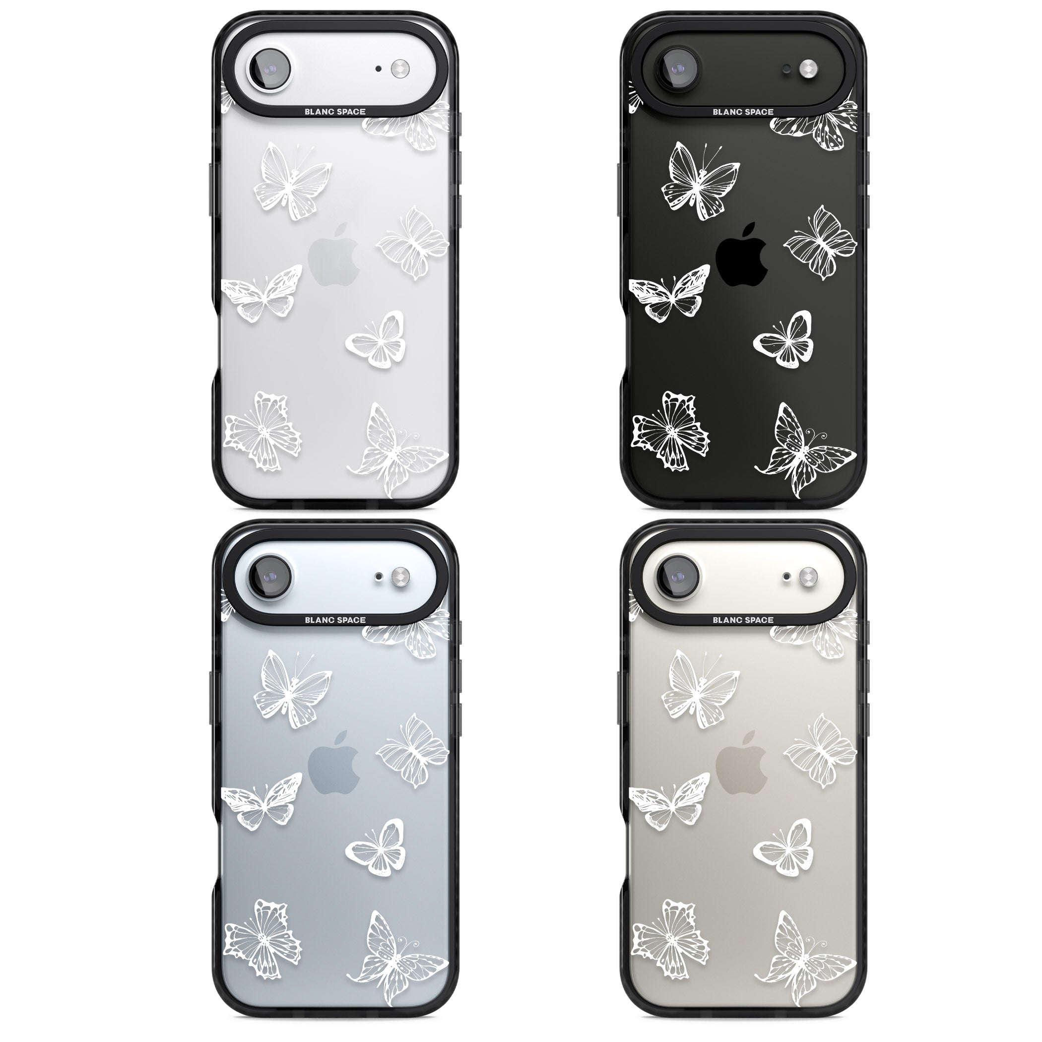White Butterfly Line Pattern iPhone 17 Air Impact Black Phone Case APT Impact Protection