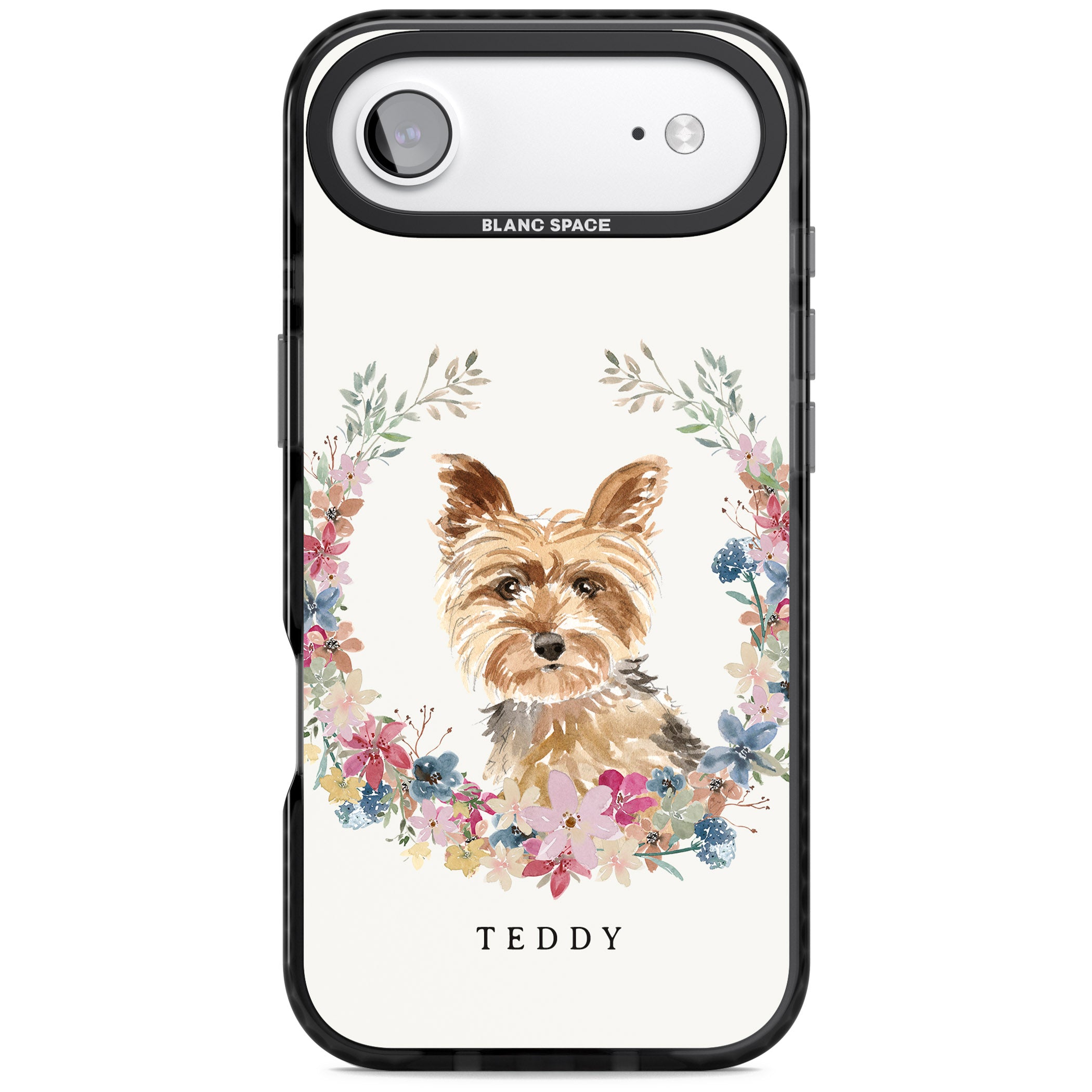 Personalised Yorkshire Terrier Floral Portrait iPhone 17 Air Impact Black Phone Case