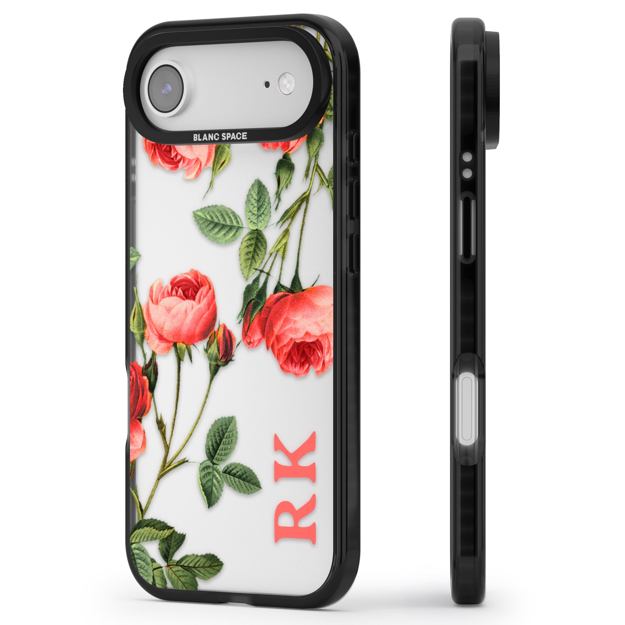 Personalised Vintage Floral Rose iPhone 17 Air Impact Black Phone Case Side Profile