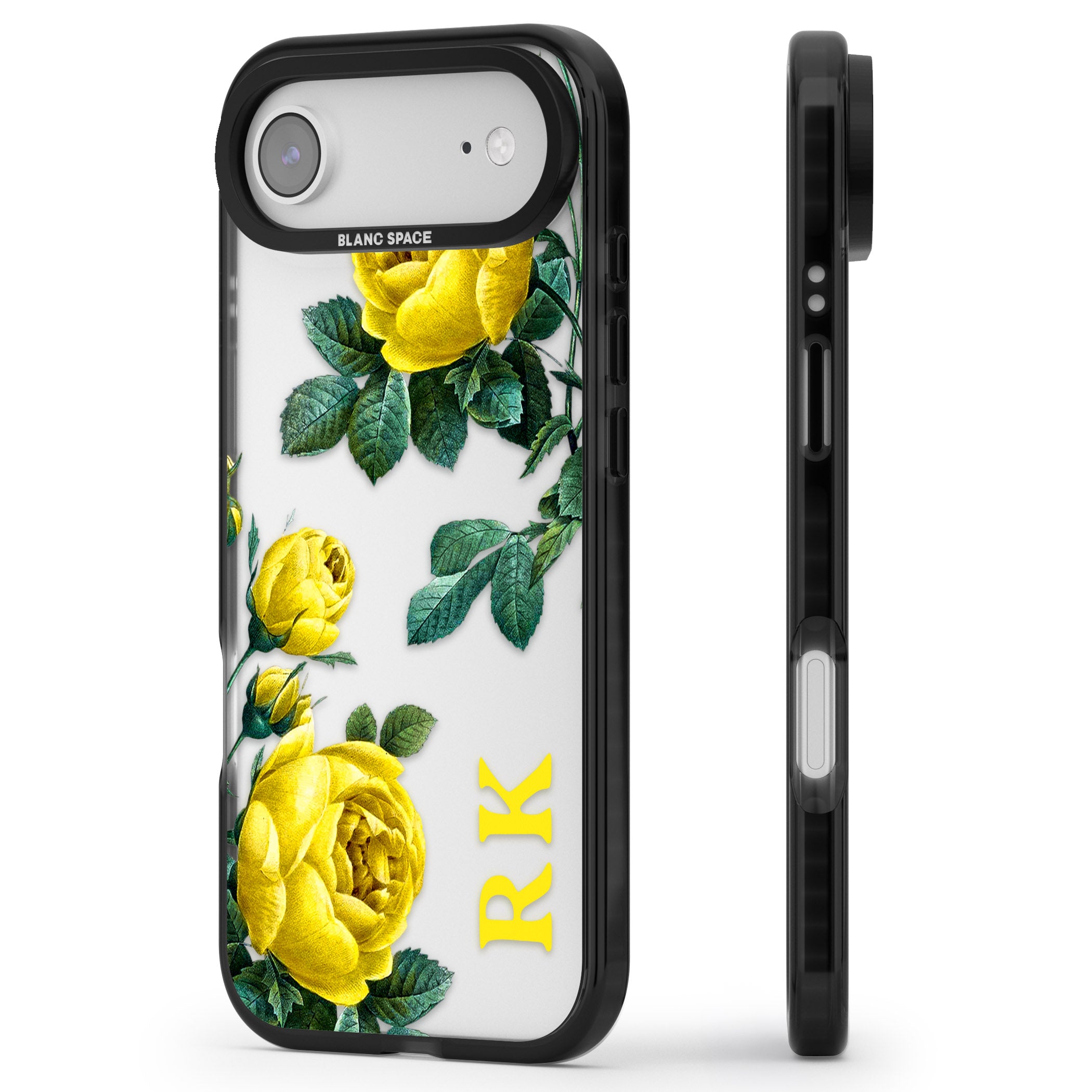 Personalised Vintage Floral Yellow Roses iPhone 17 Air Impact Black Phone Case Side Profile