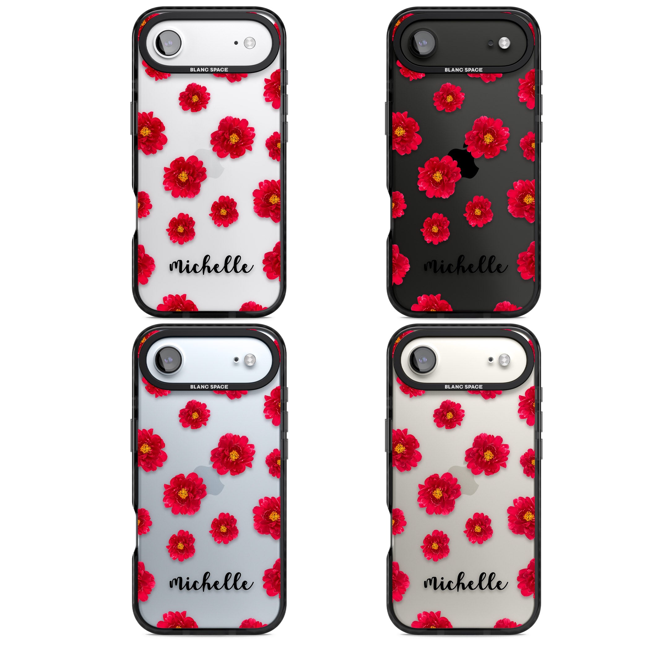 Personalised Red Peonies & Cursive iPhone 17 Air Impact Black Phone Case APT Impact Protection