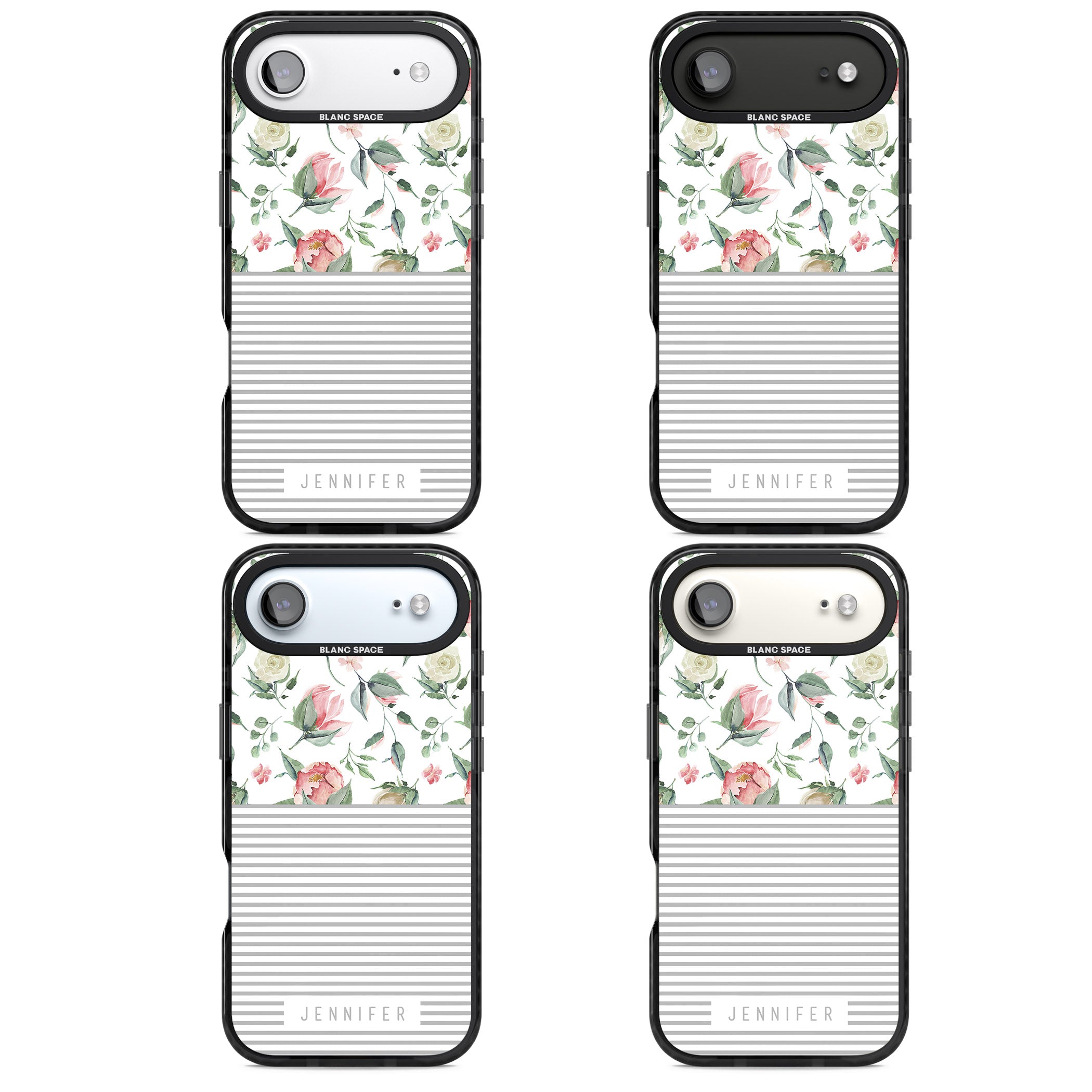 Personalised Light Floral Pattern & Stripes iPhone 17 Air Impact Black Phone Case APT Impact Protection