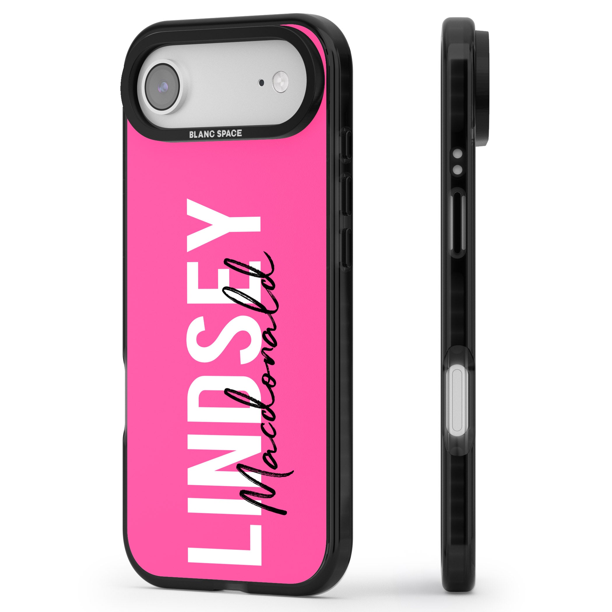 Personalised Bold Name: Pink iPhone 17 Air Impact Black Phone Case Side Profile