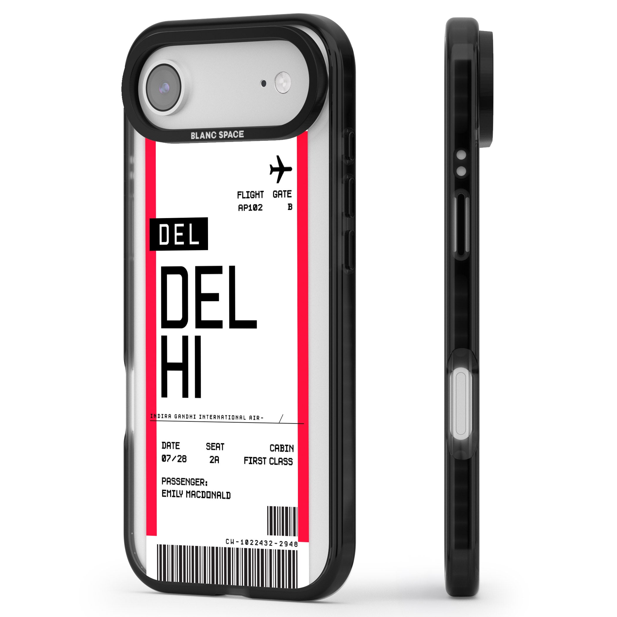 Personalised Delhi Boarding Pass iPhone 17 Air Impact Black Phone Case Side Profile