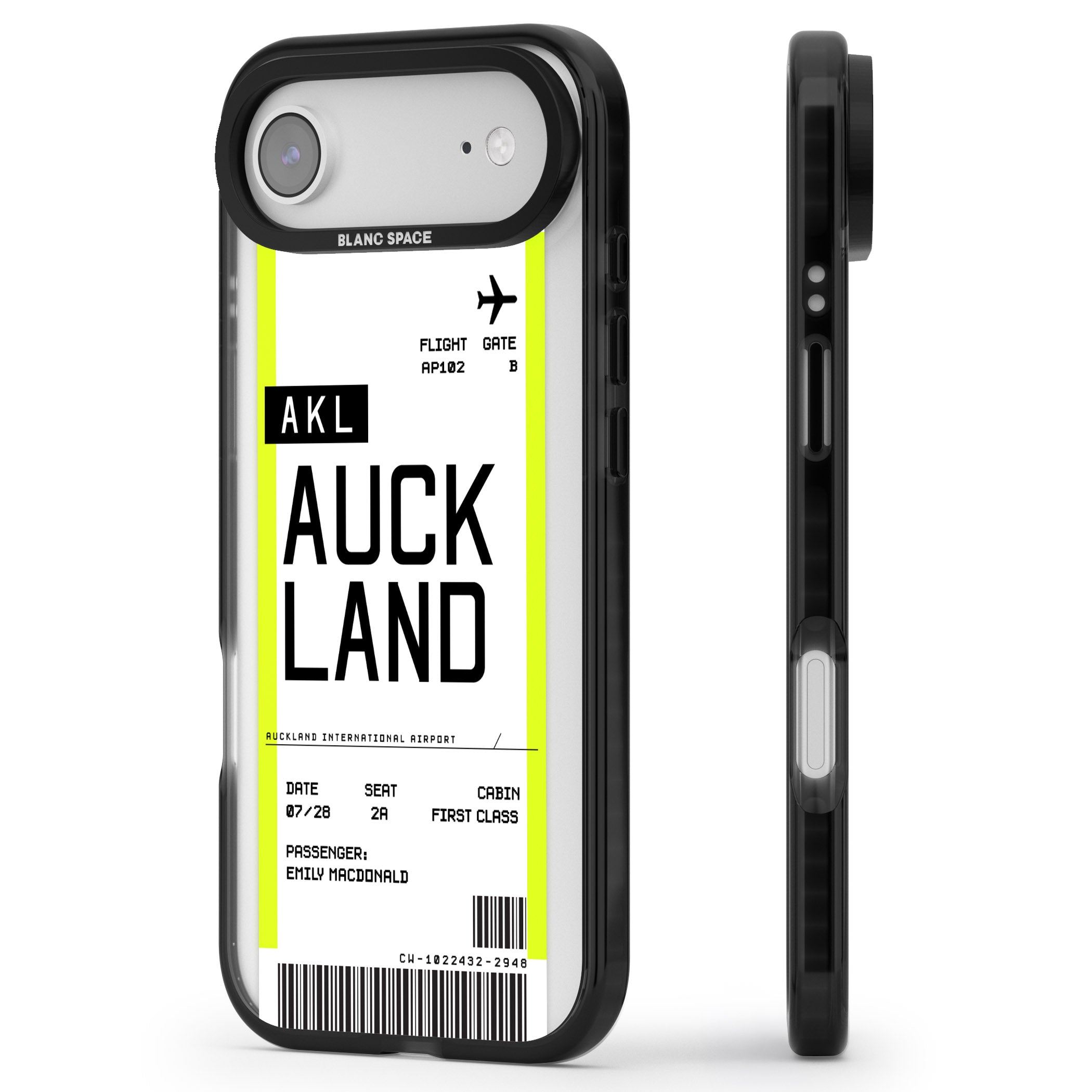 Personalised Auckland Boarding Pass iPhone 17 Air Impact Black Phone Case Side Profile