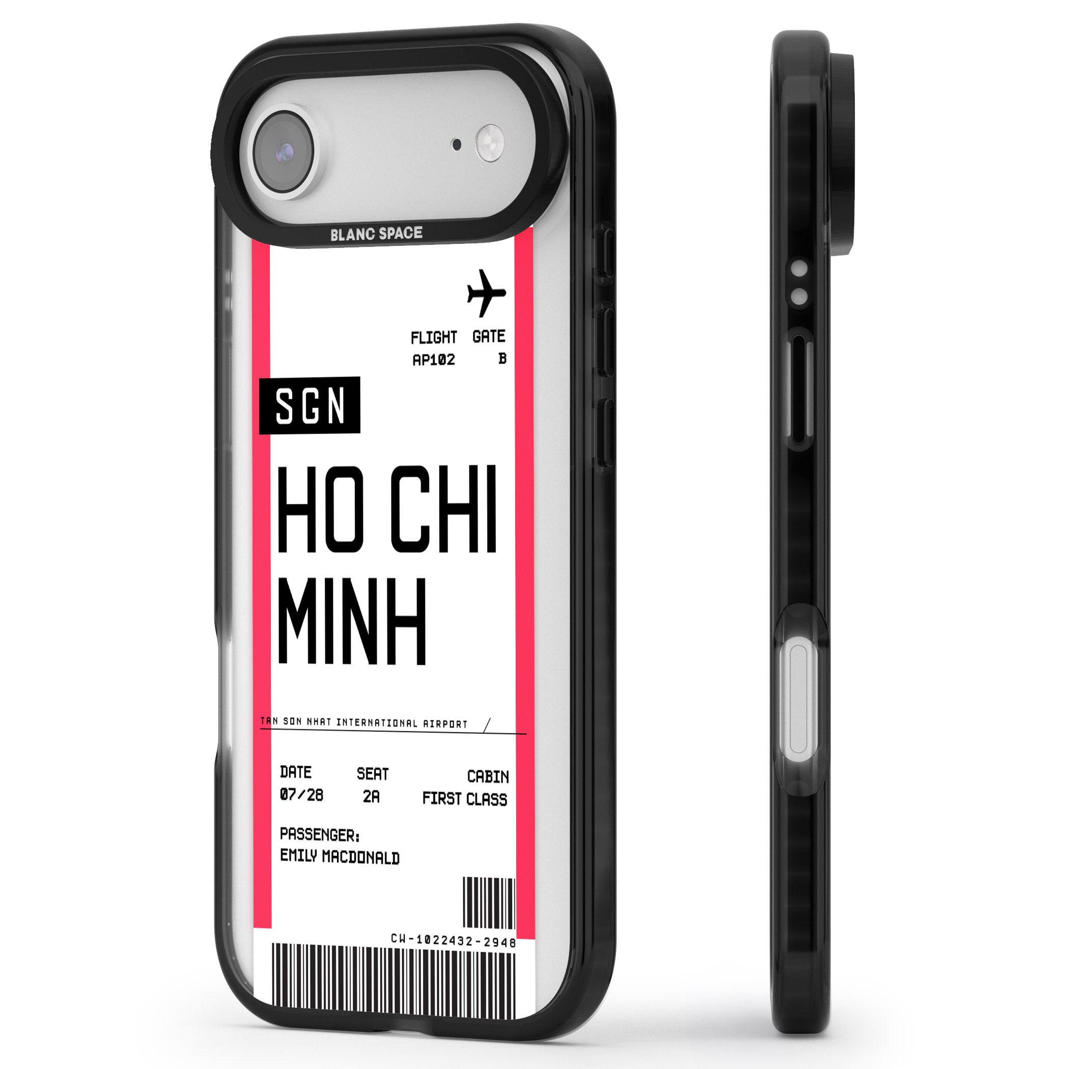 Personalised Ho Chi Minh Boarding Pass iPhone 17 Air Impact Black Phone Case Side Profile