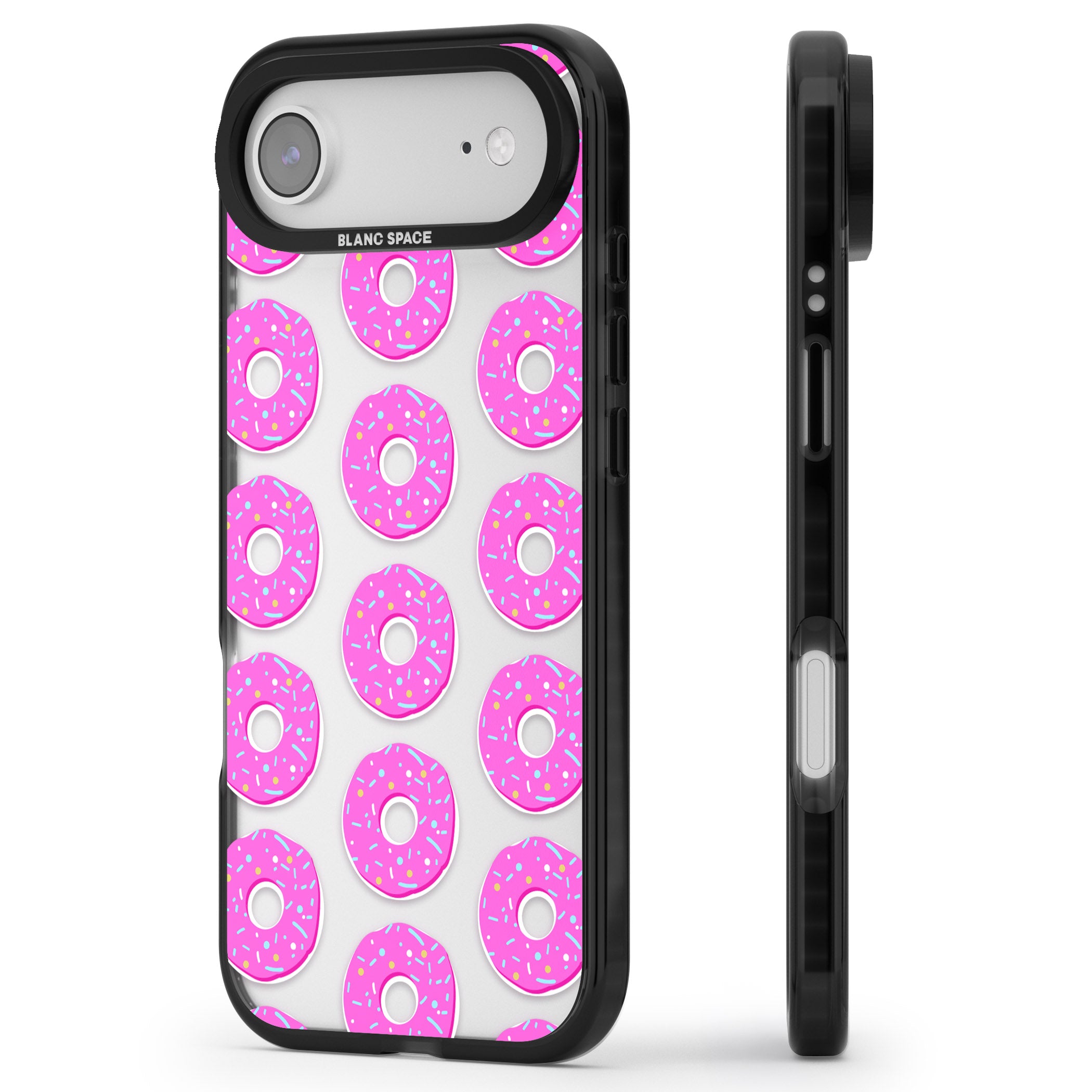 Pink Donut Pattern iPhone 17 Air Impact Black Phone Case Side Profile