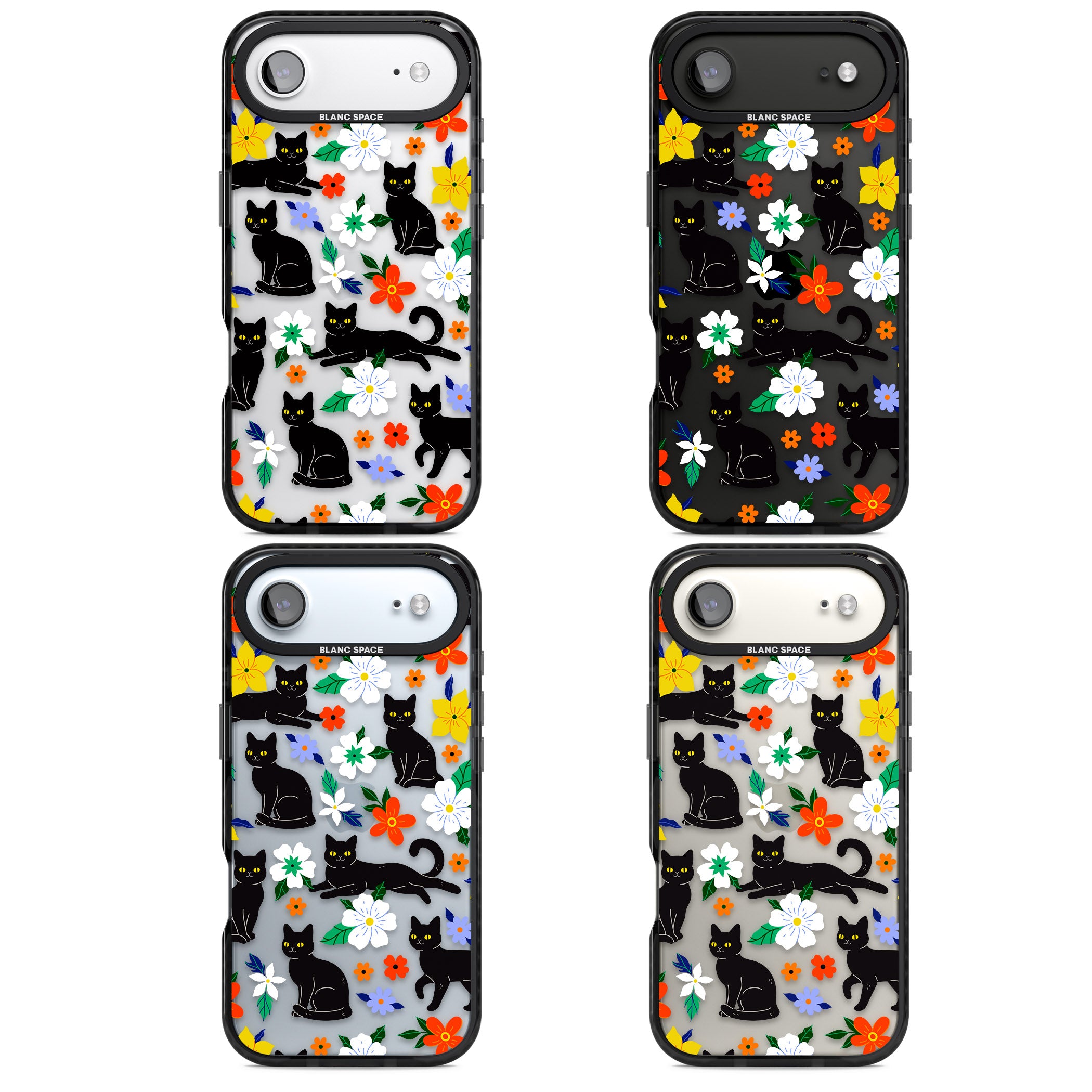 Cats Flowers iPhone 17 Air Impact Black Phone Case APT Impact Protection