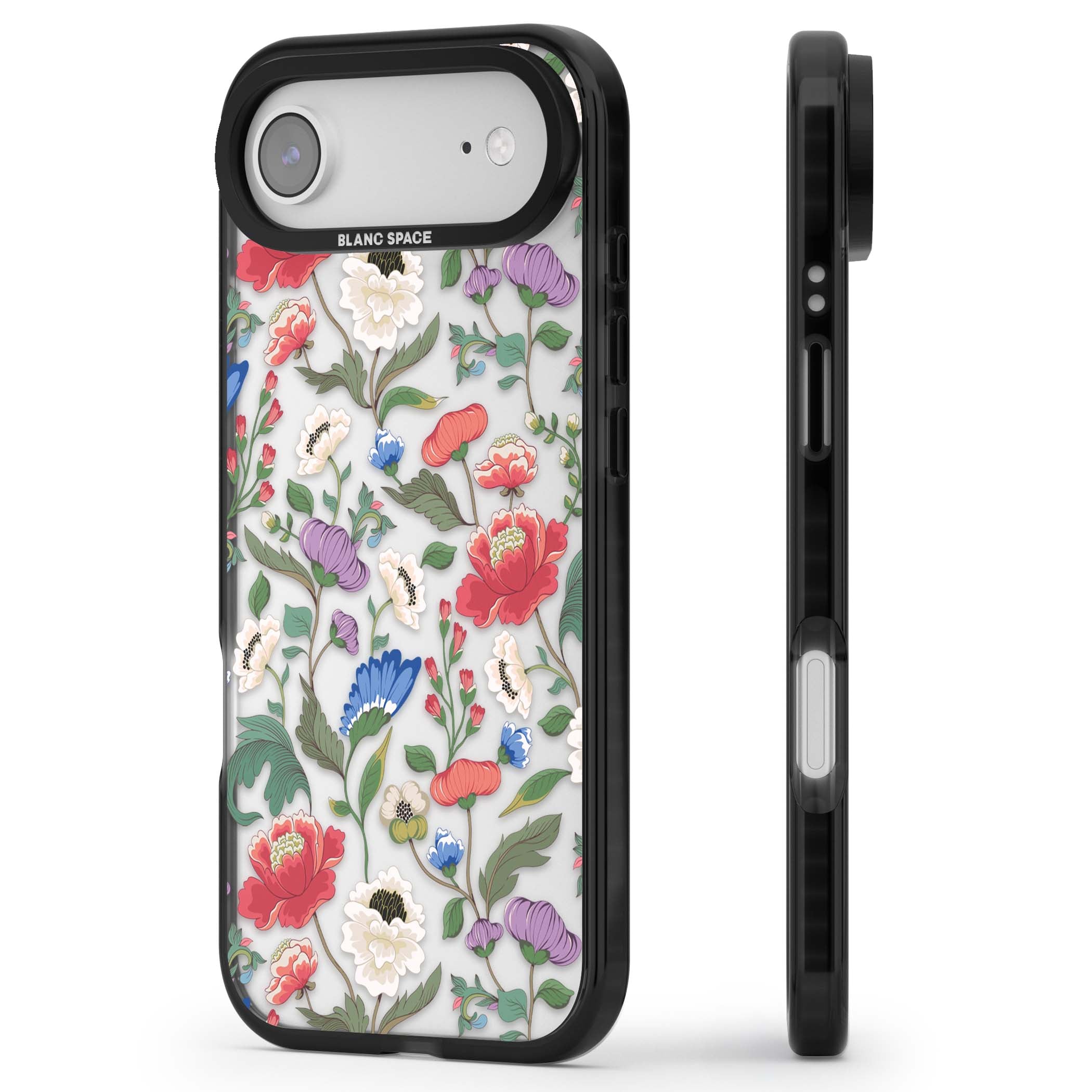 Chinoiserie Bloom vintage floral iPhone case featuring hand-painted peonies, poppies and trailing wildflowers on clear... | Clear Impact case for iPhone Air