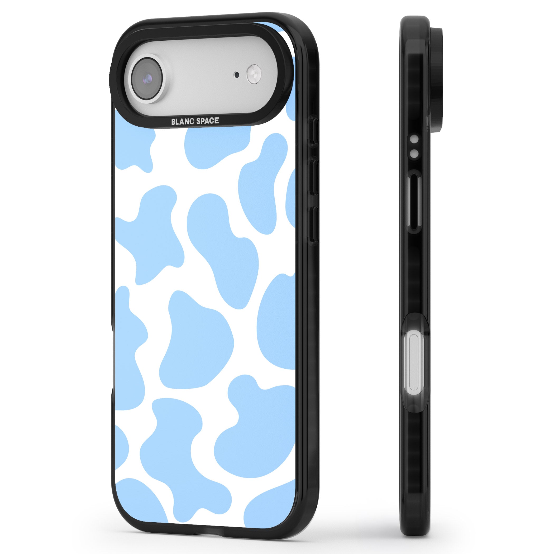 Blue And White Cow Print iPhone 17 Air Impact Black Phone Case Side Profile
