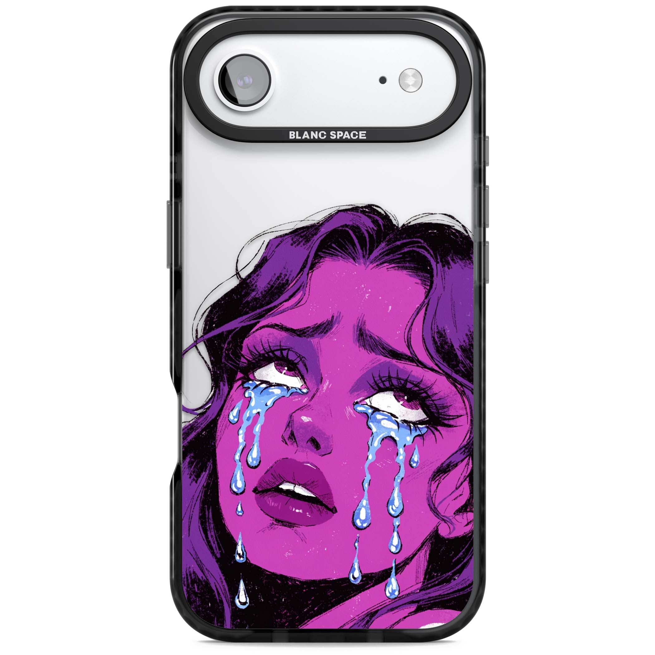 Drama Queen pop art iPhone case featuring a purple crying comic girl with blue tears | Clear Impact case for iPhone Air