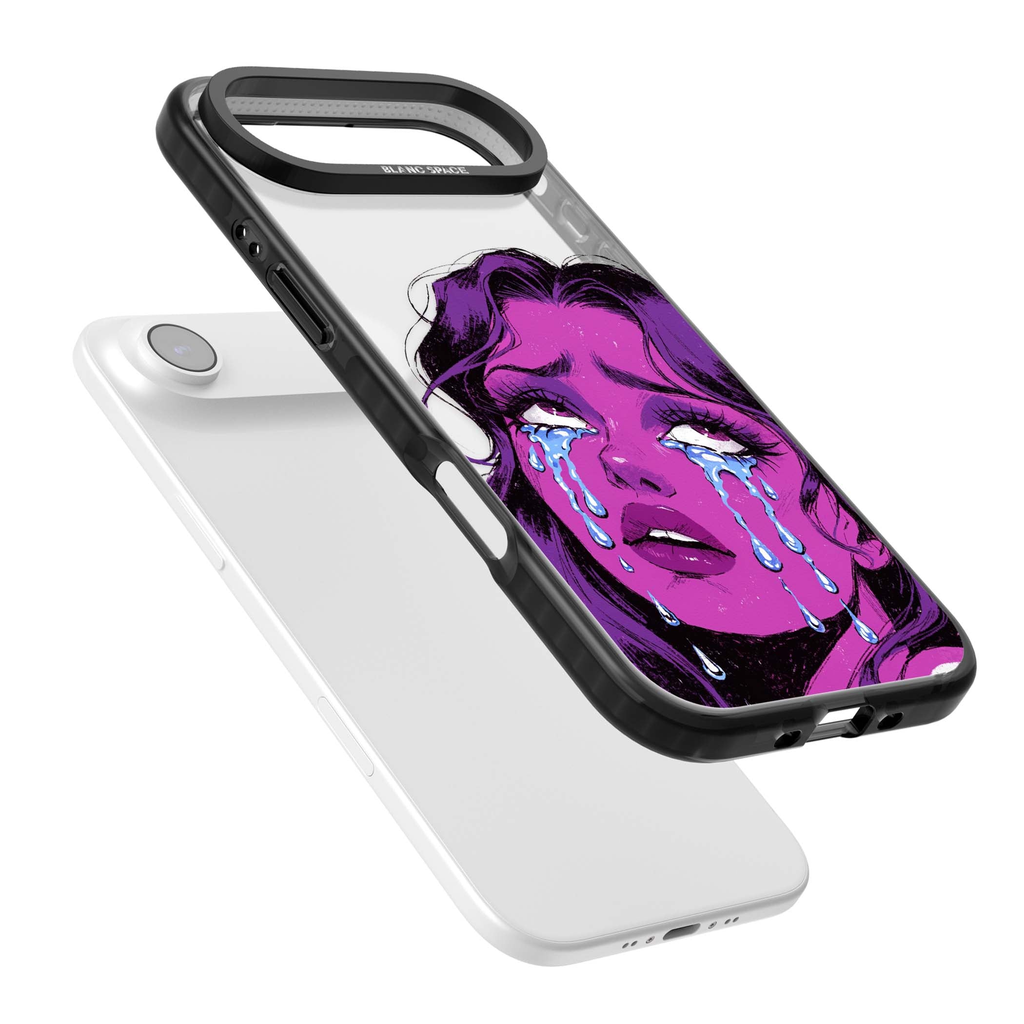 Drama Queen pop art iPhone case featuring a purple crying comic girl with blue tears | Clear Impact case for iPhone Air