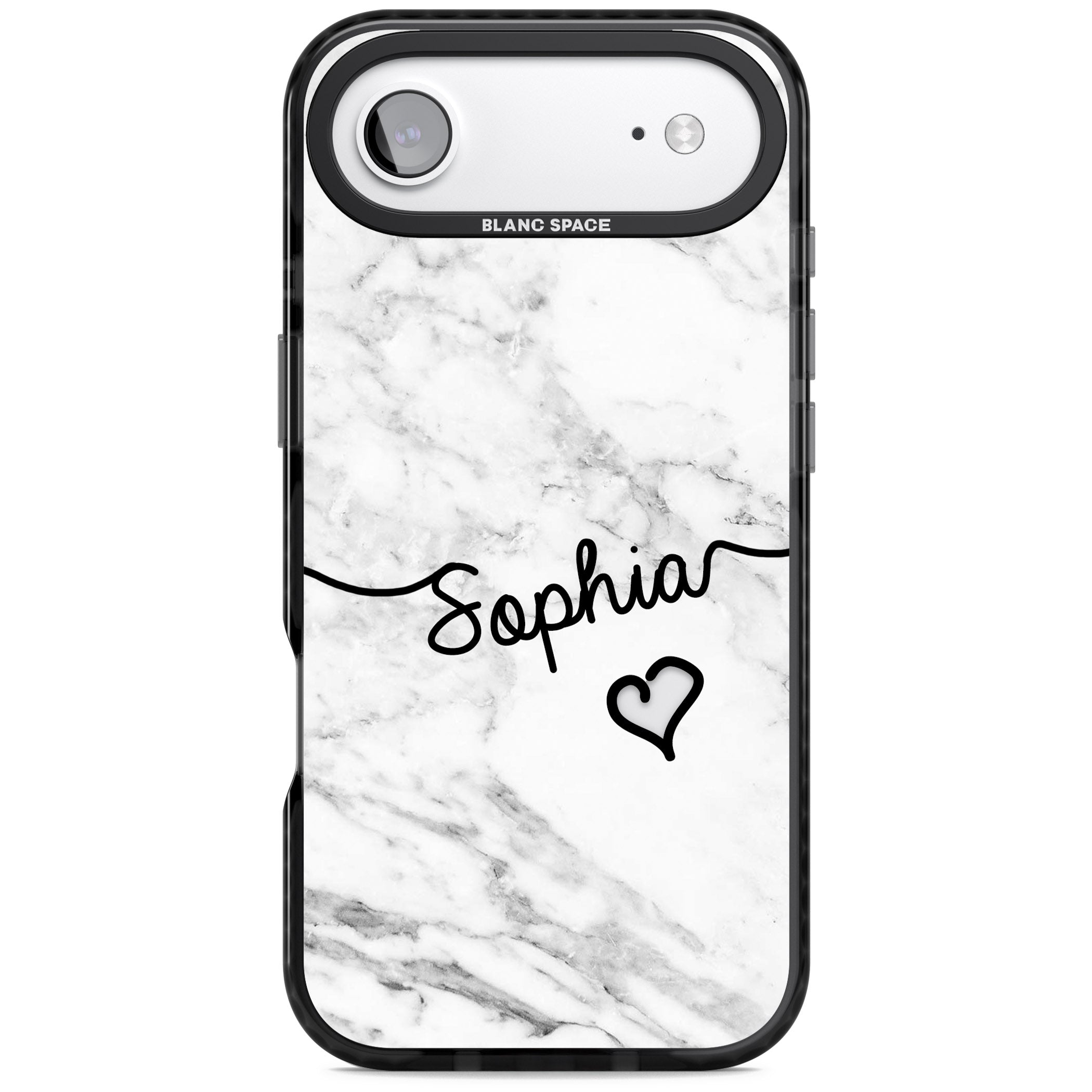 Personalised White Marble Heart iPhone 17 Air Impact Black Phone Case