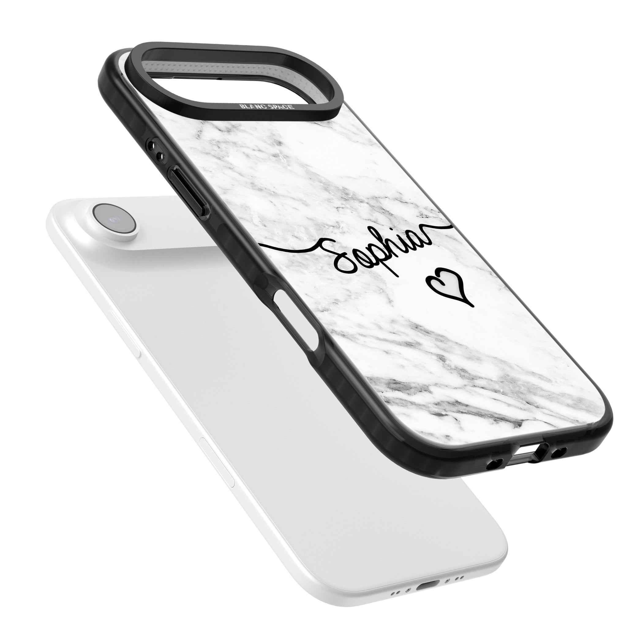 Personalised White Marble Heart iPhone 17 Air Impact Black Phone Case Colours