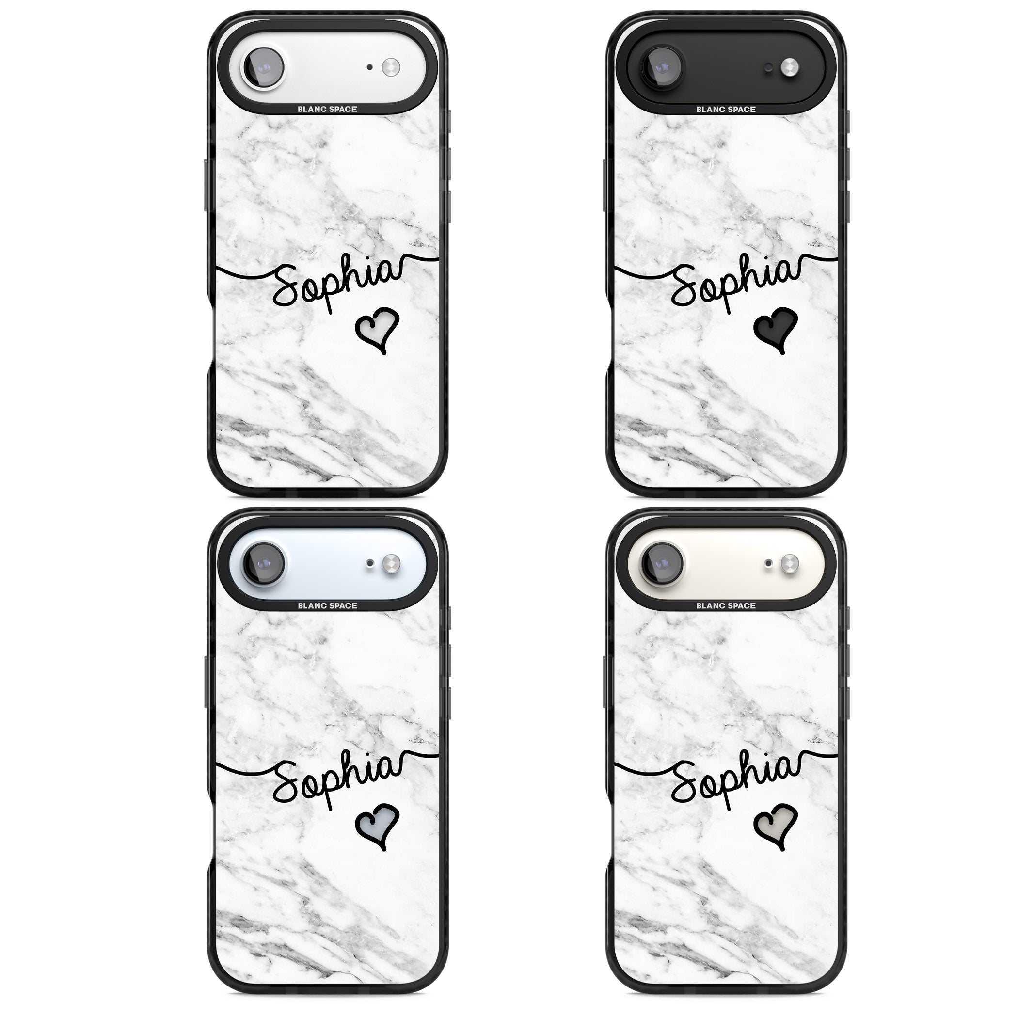 Personalised White Marble Heart iPhone 17 Air Impact Black Phone Case APT Impact Protection