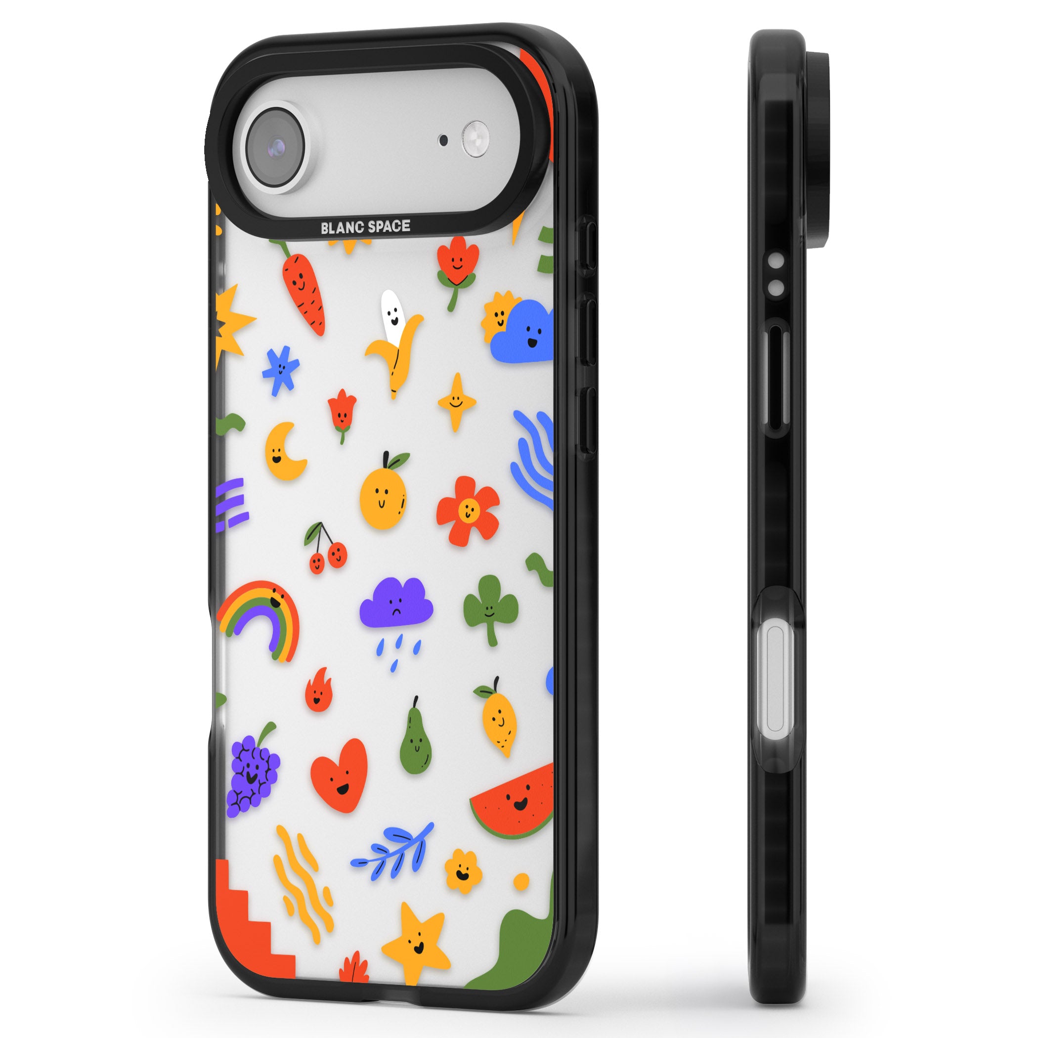 Quirky Cute Icon Pattern iPhone 17 Air Impact Black Phone Case Side Profile