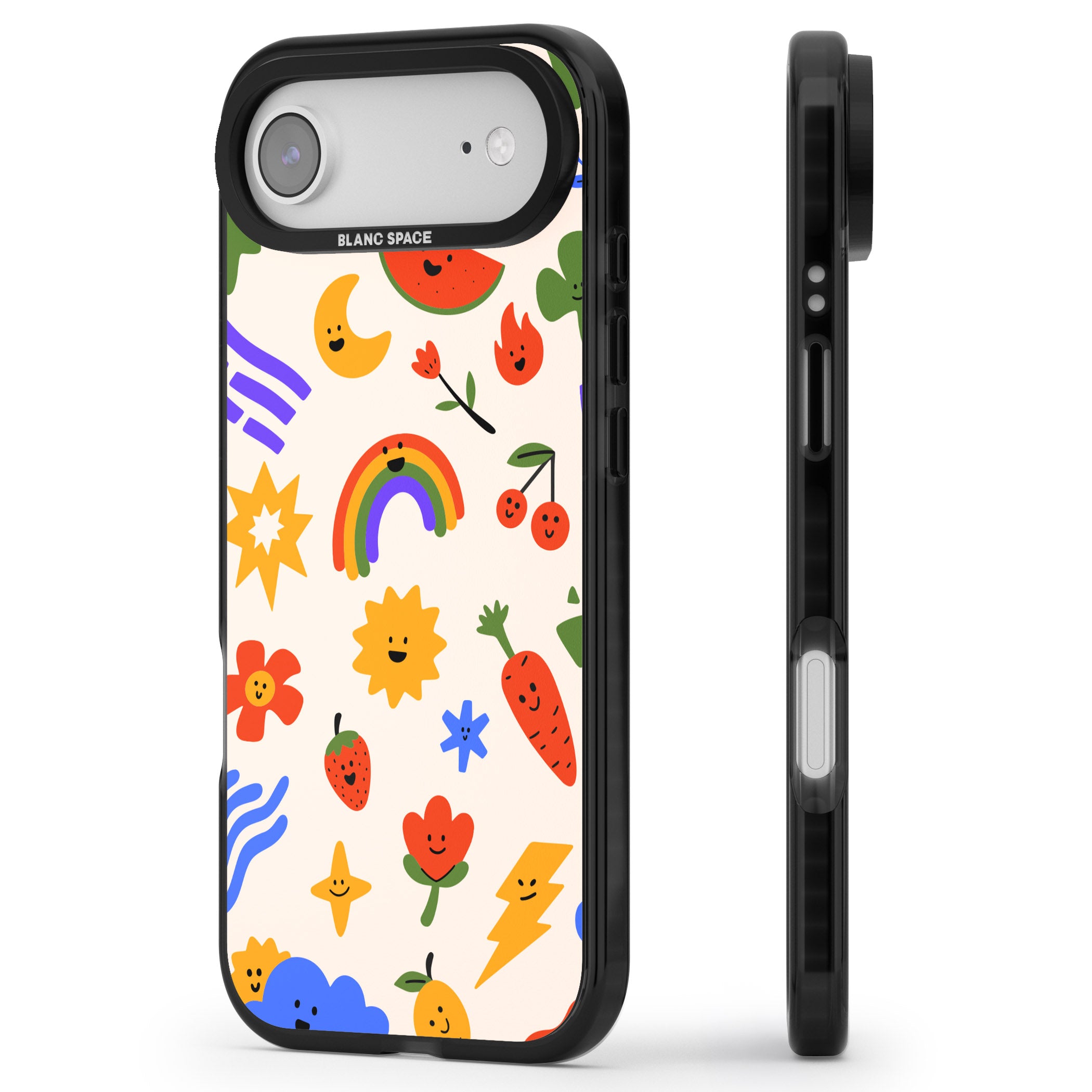 Playful Kawaii Icons iPhone 17 Air Impact Black Phone Case Side Profile