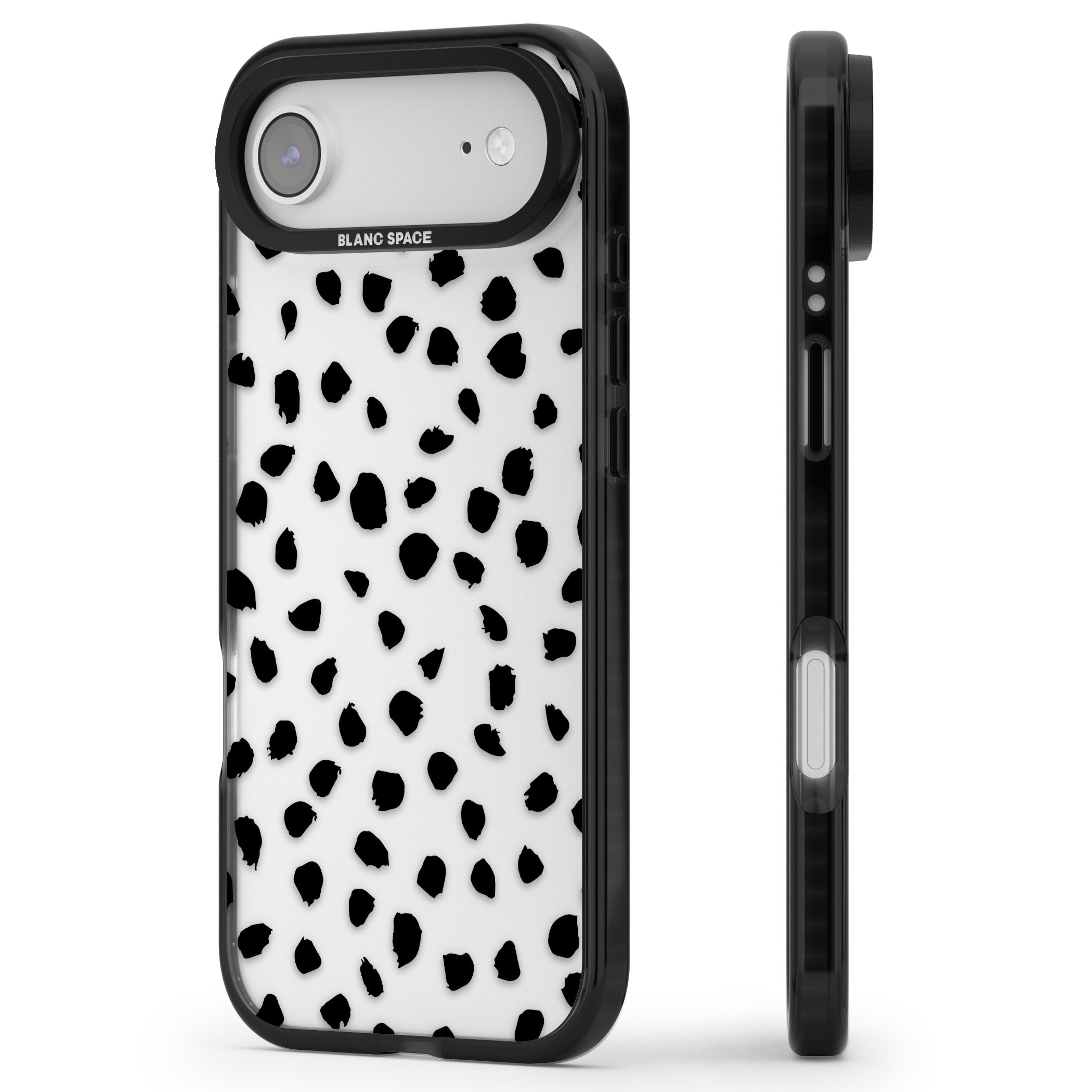 Black Dalmatian Polka Dot iPhone 17 Air Impact Black Phone Case Side Profile