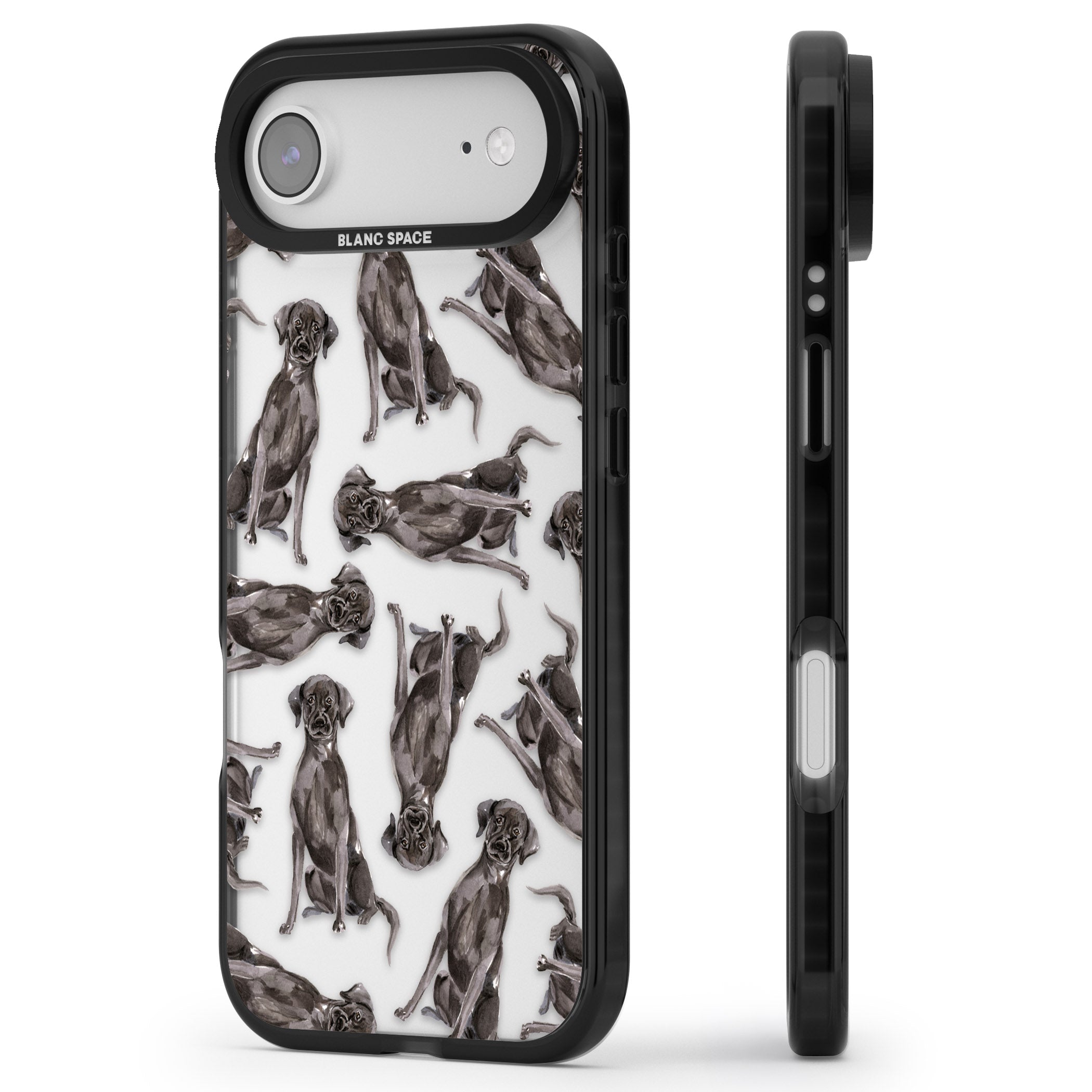 Black Labrador Watercolor Pattern iPhone 17 Air Impact Black Phone Case Side Profile