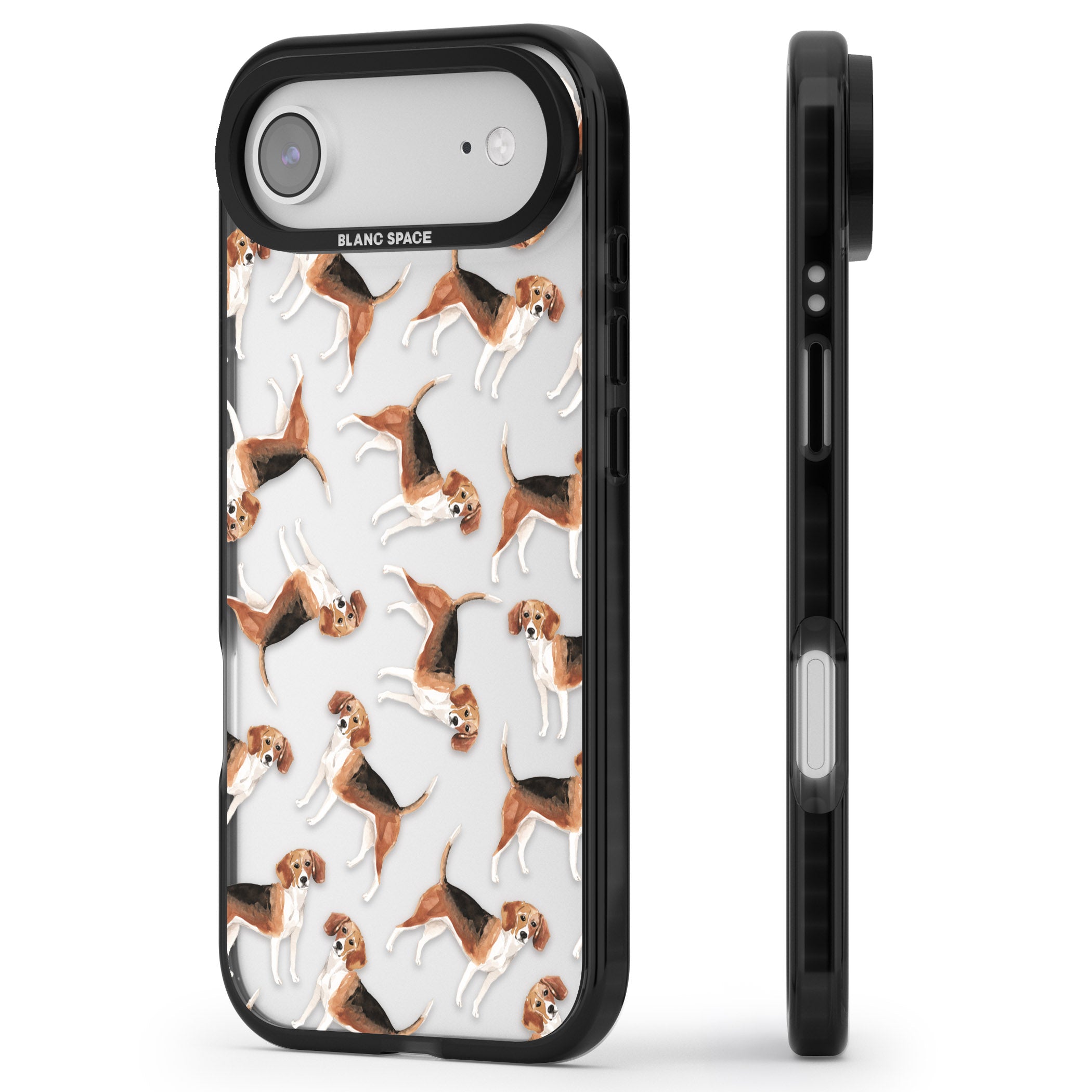 Beagle Watercolor Pattern iPhone 17 Air Impact Black Phone Case Side Profile