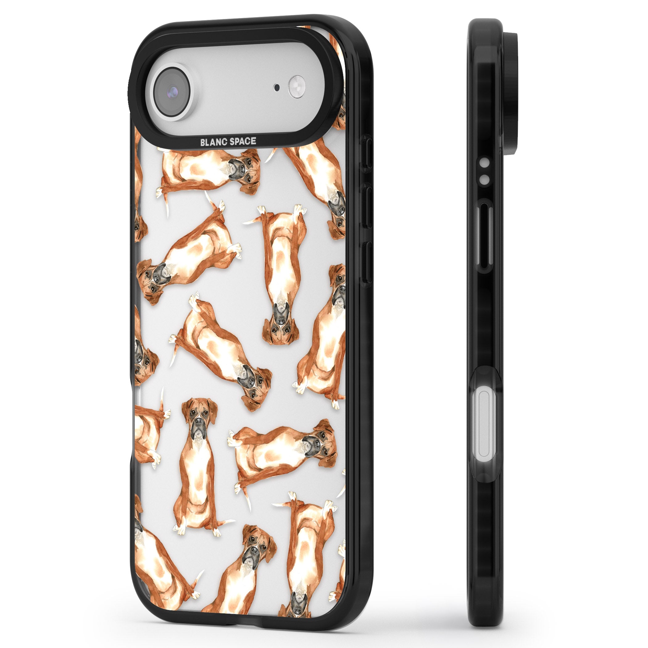 Boxer Watercolor Dog Pattern iPhone 17 Air Impact Black Phone Case Side Profile