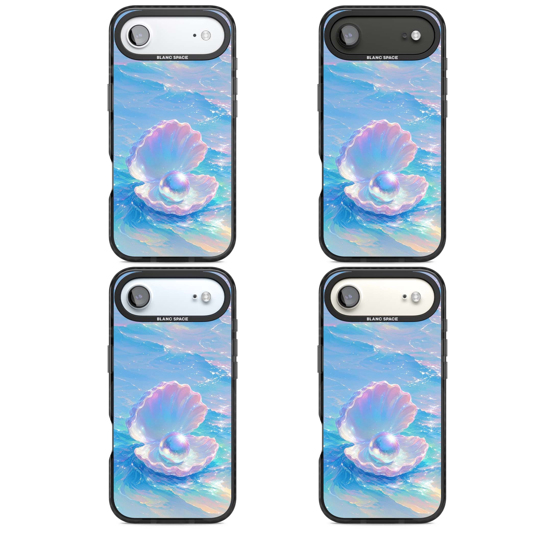 The Pearl Clam mermaidcore iPhone case featuring iridescent seashell, glowing pearl and pastel ocean waves | Clear Impact case for iPhone Air