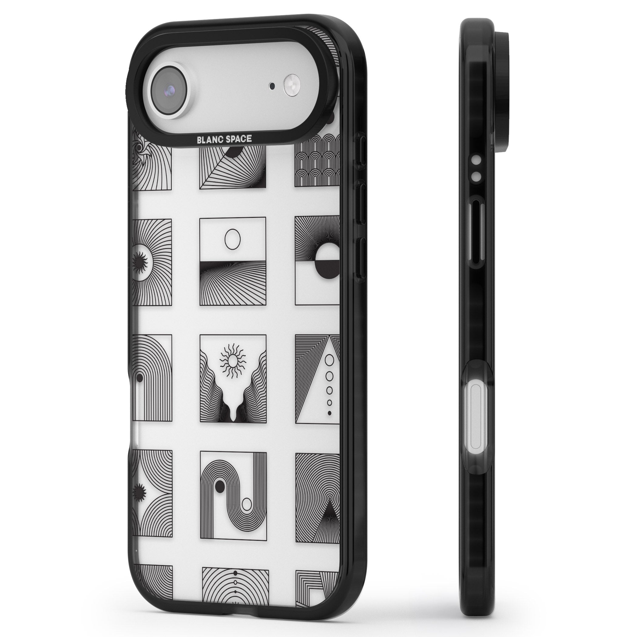 Geometric Pattern Trio: Artistic Blend iPhone 17 Air Impact Black Phone Case Side Profile