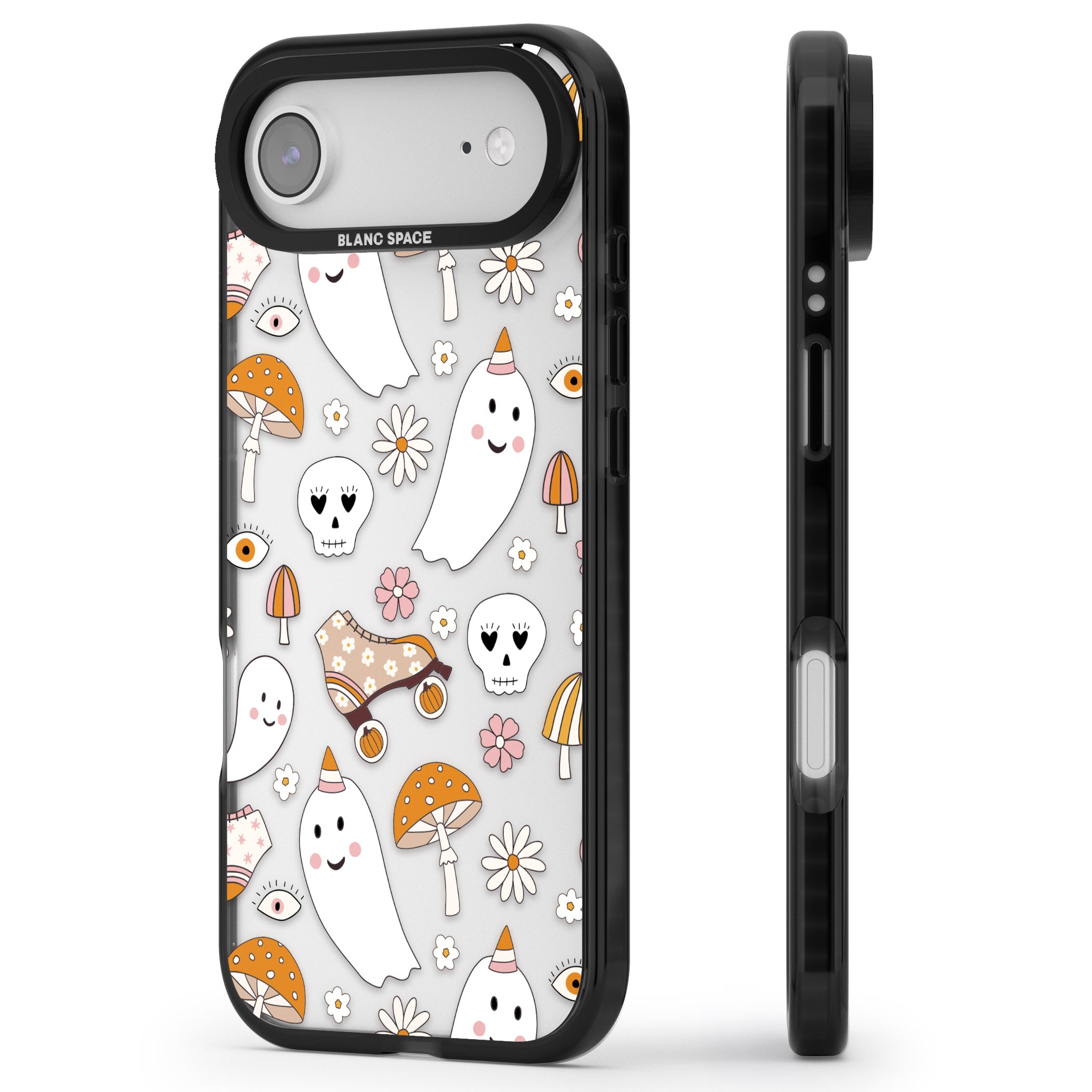 Cute Ghost And Skulls Pattern iPhone 17 Air Impact Black Phone Case Side Profile