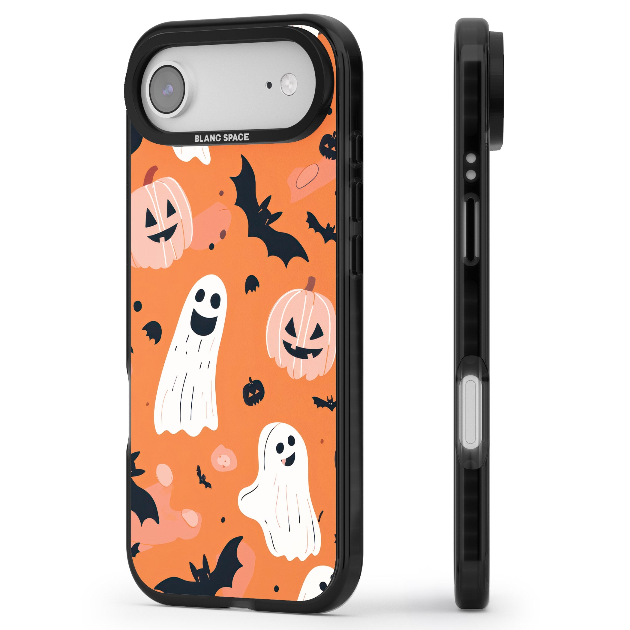 Orange Halloween Pattern iPhone 17 Air Impact Black Phone Case Side Profile