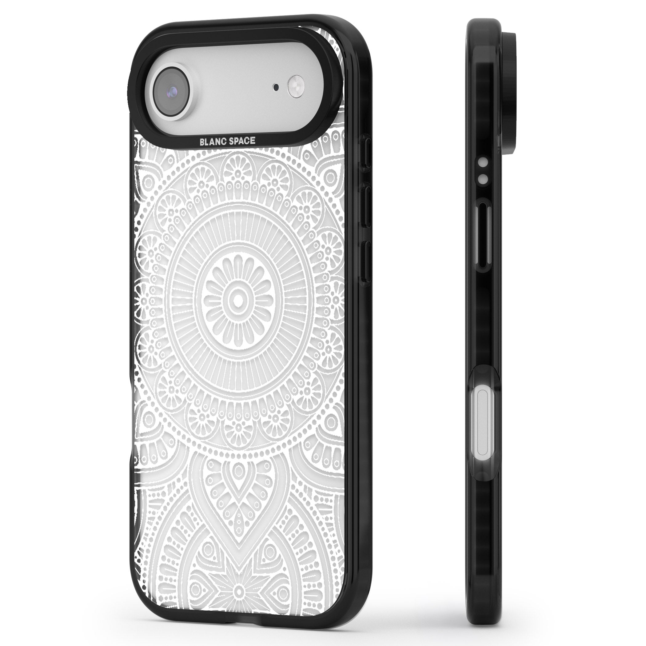 White Henna Flower Wheel iPhone 17 Air Impact Black Phone Case Side Profile